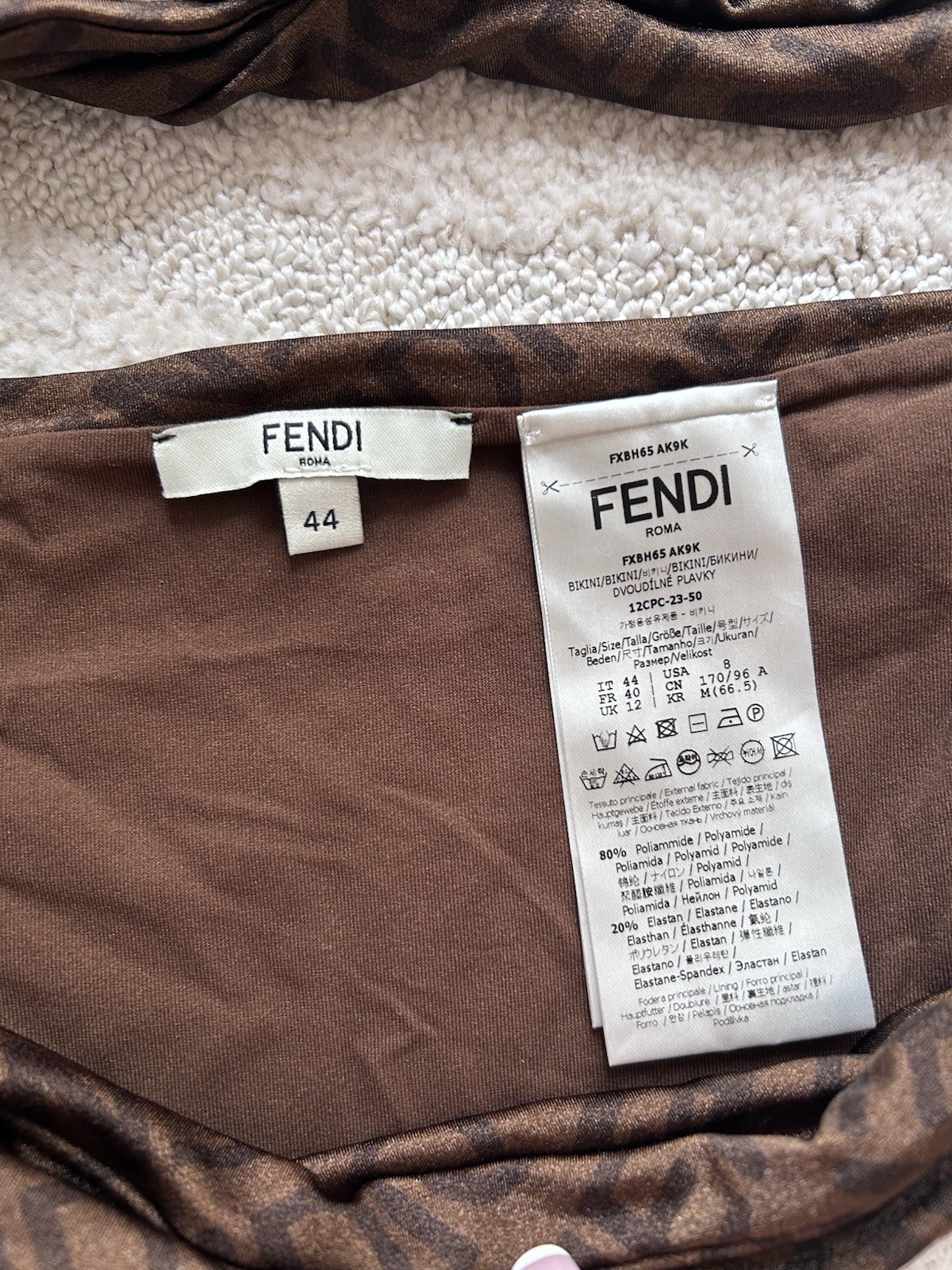 FENDI FF Logo Print Brown Bikini Set