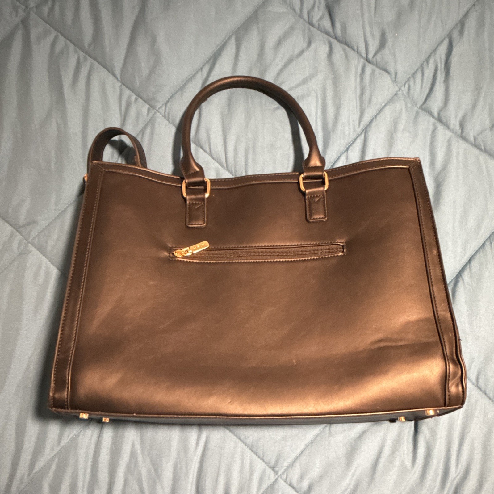 LOVEVOOK Black Large laptop Bag Zip Closure, Detachable Strap, Gold Hardware