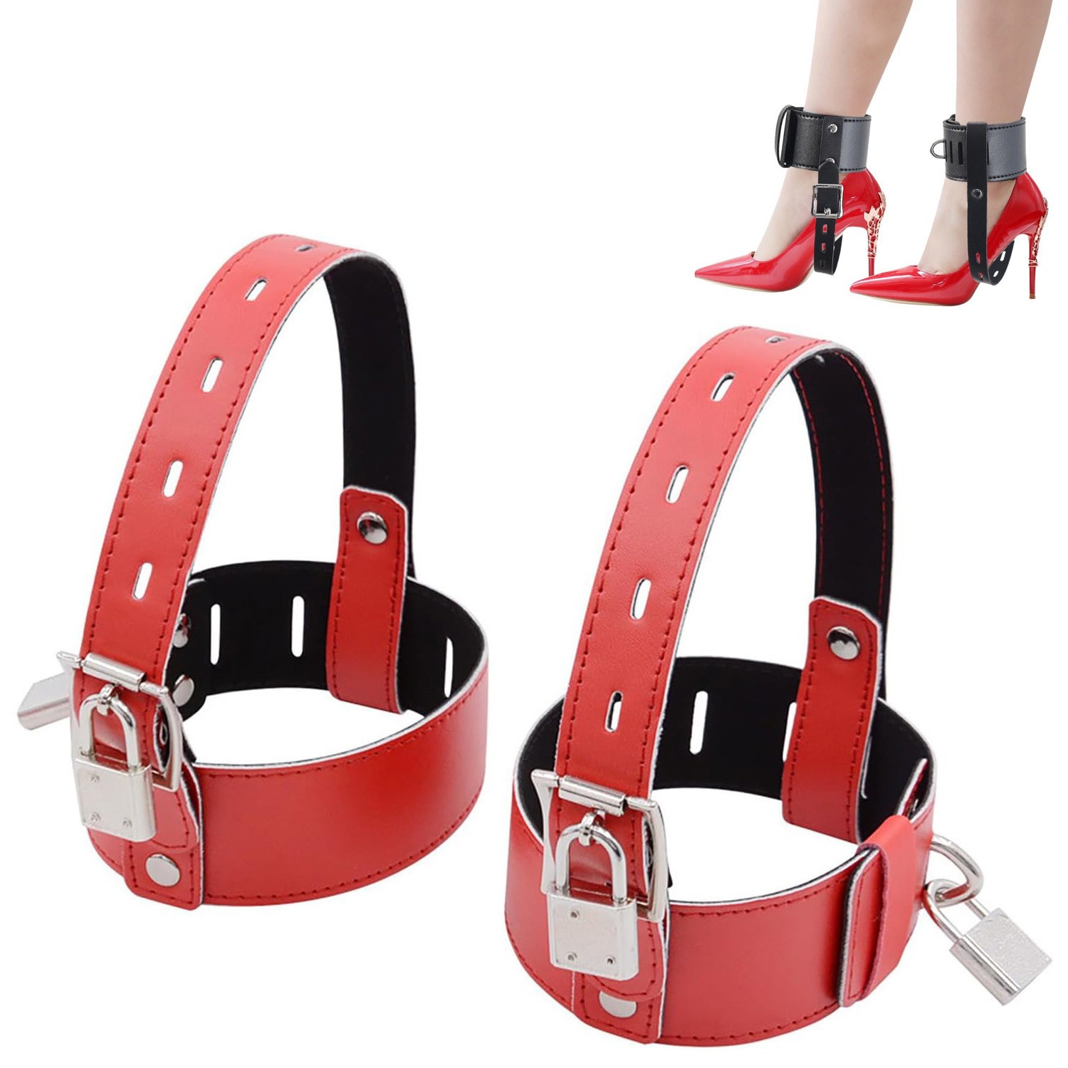 PU Leather Locking Belt Ankle Cuffs Fixed High Heel Shoe Straps