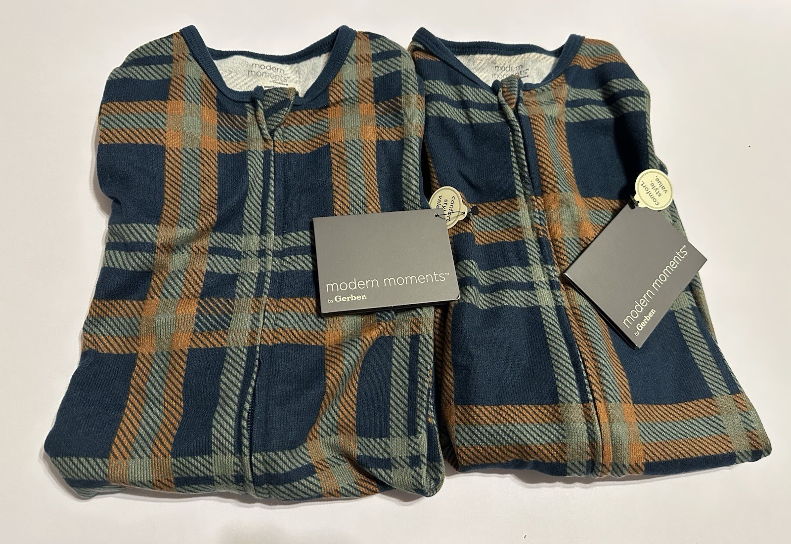 2 MODERN MOMENTS BY GERBER BABY BOY PLAID BODYSUIT SIZE 6-9 Months NEW WITH TAGS