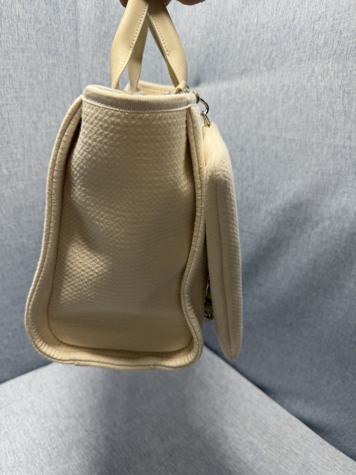 Chanel Deauville MM Tote Bag With Pouch Chain Tweed Material White