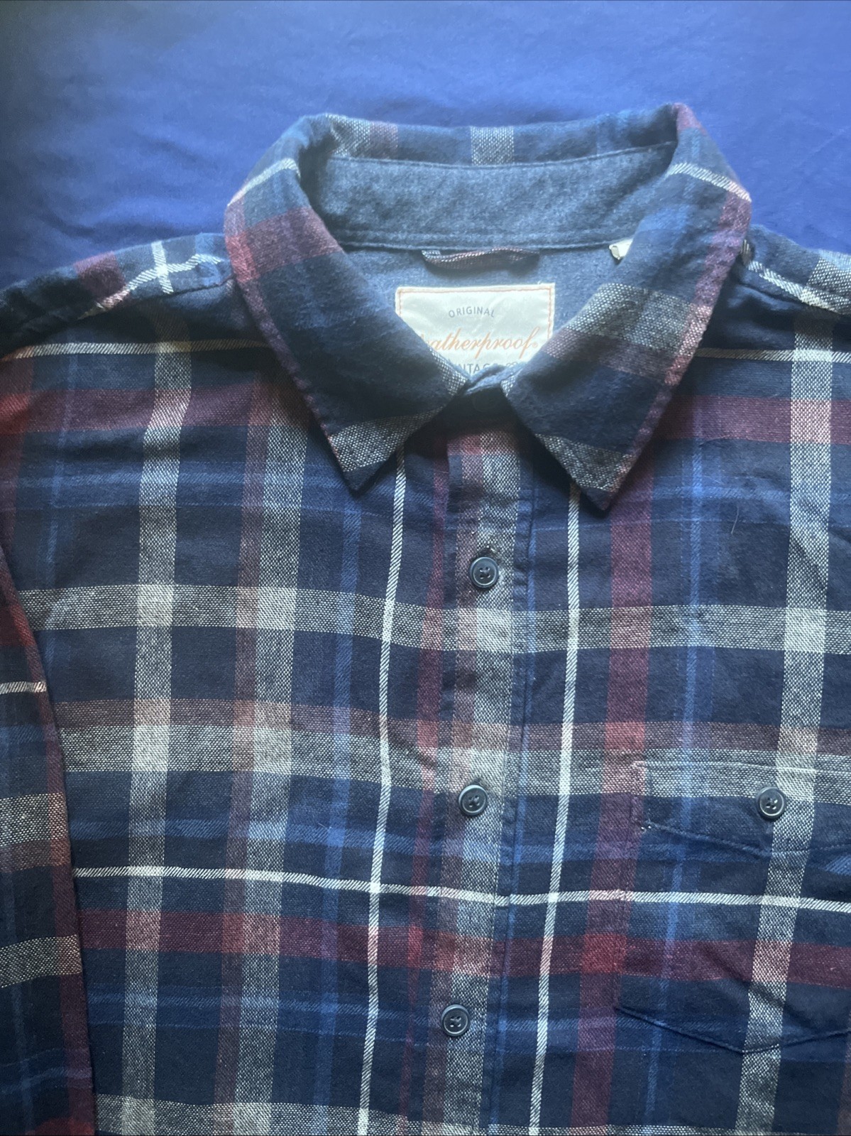 Original Weatherproof Vintage Flannel Shirt Button Up Soft Red White And Blue