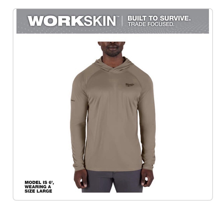 Milwaukee Workskin Hooded Long Sleeve Sun Shirt – SANDSTONE – XL – M550N-XL