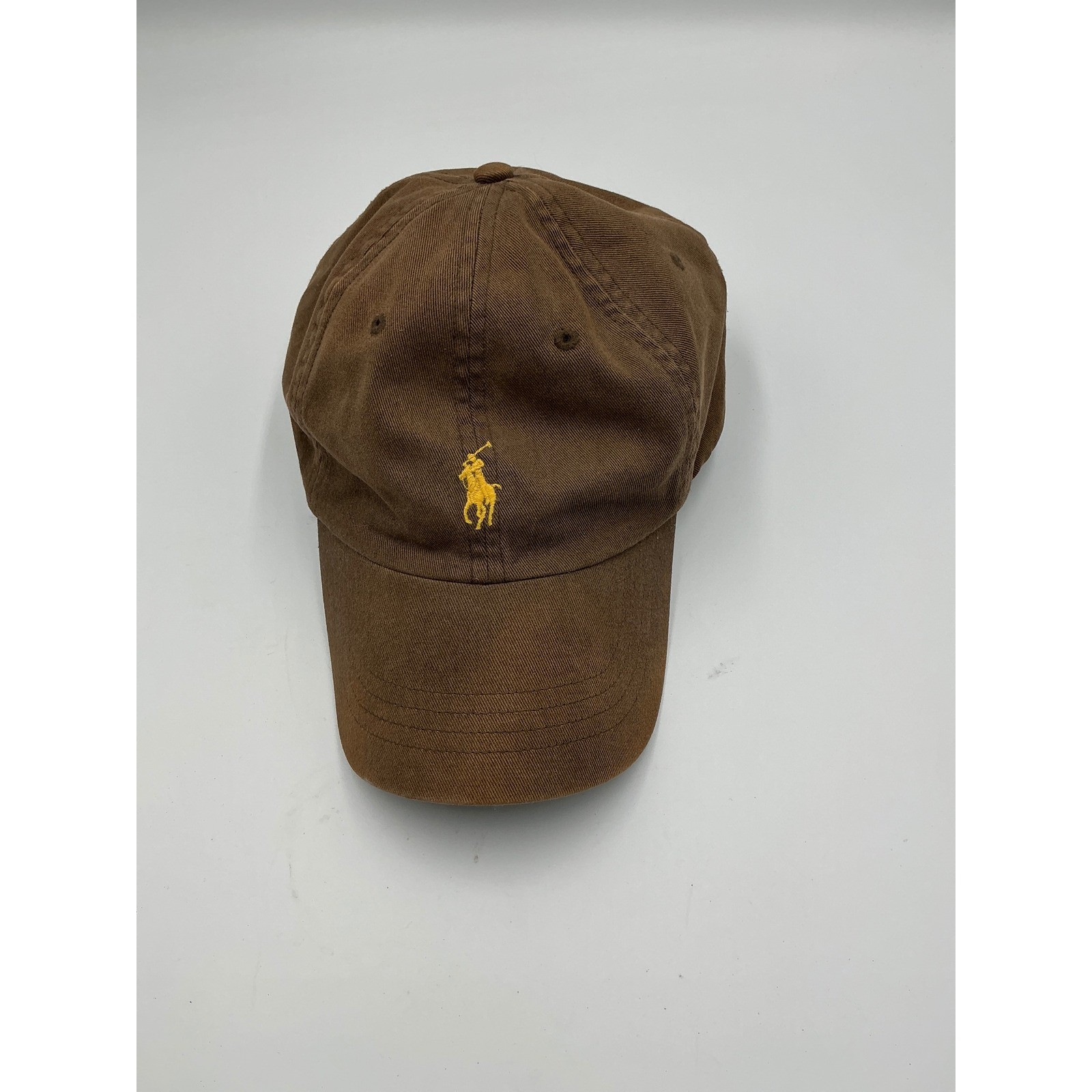 Polo Ralph Lauren Brown Yellow Pony Baseball Cap Leather Strap Dad Hat OSFA