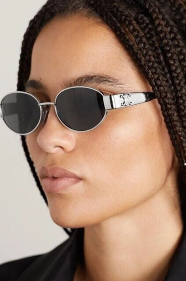 Celine CL40235U 16A Triomphe Metal Sunglasses Silver Frame Grey Lens Authentic