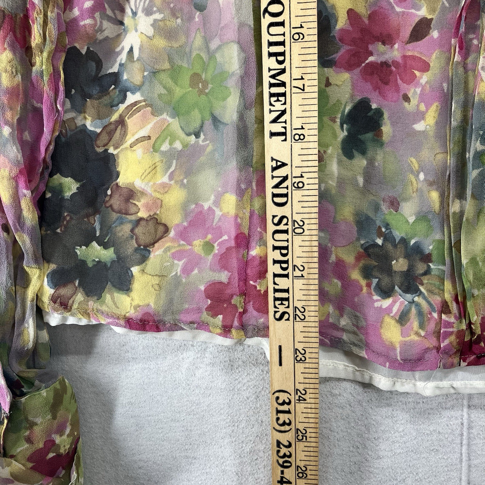 Women’s All Silk Blouse Sz 16 Multicolor Watercolor Floral Abstract Button Down
