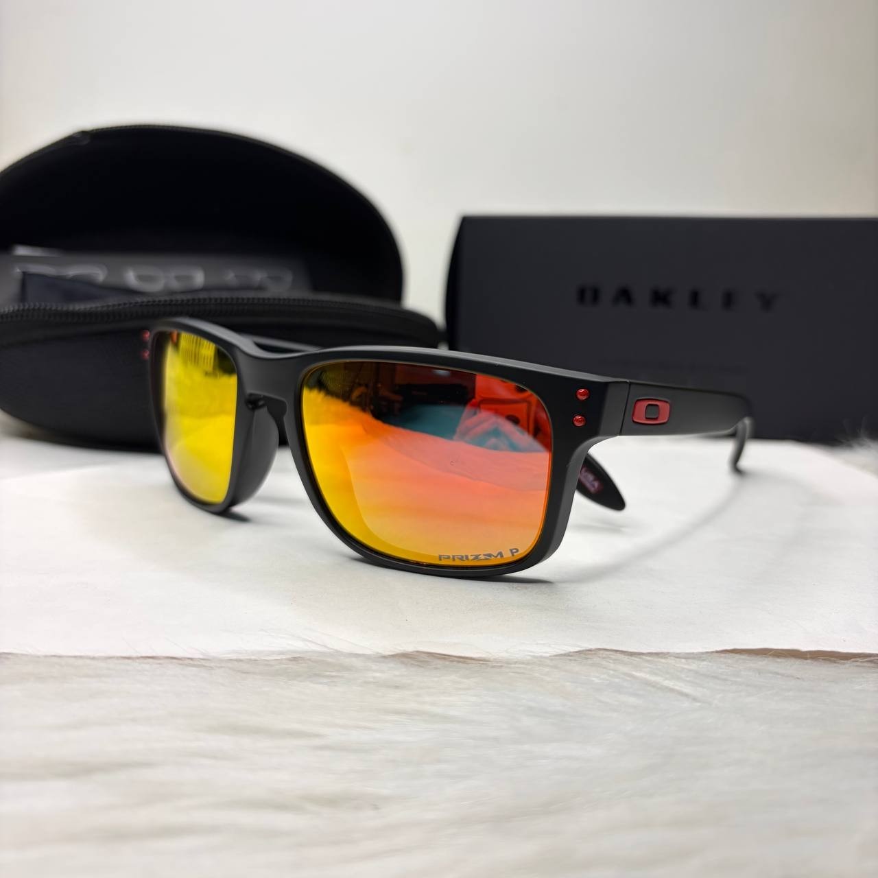 Oakley Holbrook Polarized Sunglasses Matte Black Orange Red Mirror Lens