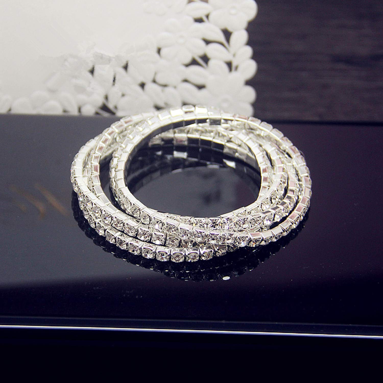 JinYu 6 Pcs Small Rhinestone 1 Rows Crystals Inlaid Paved Multicolor,Silver