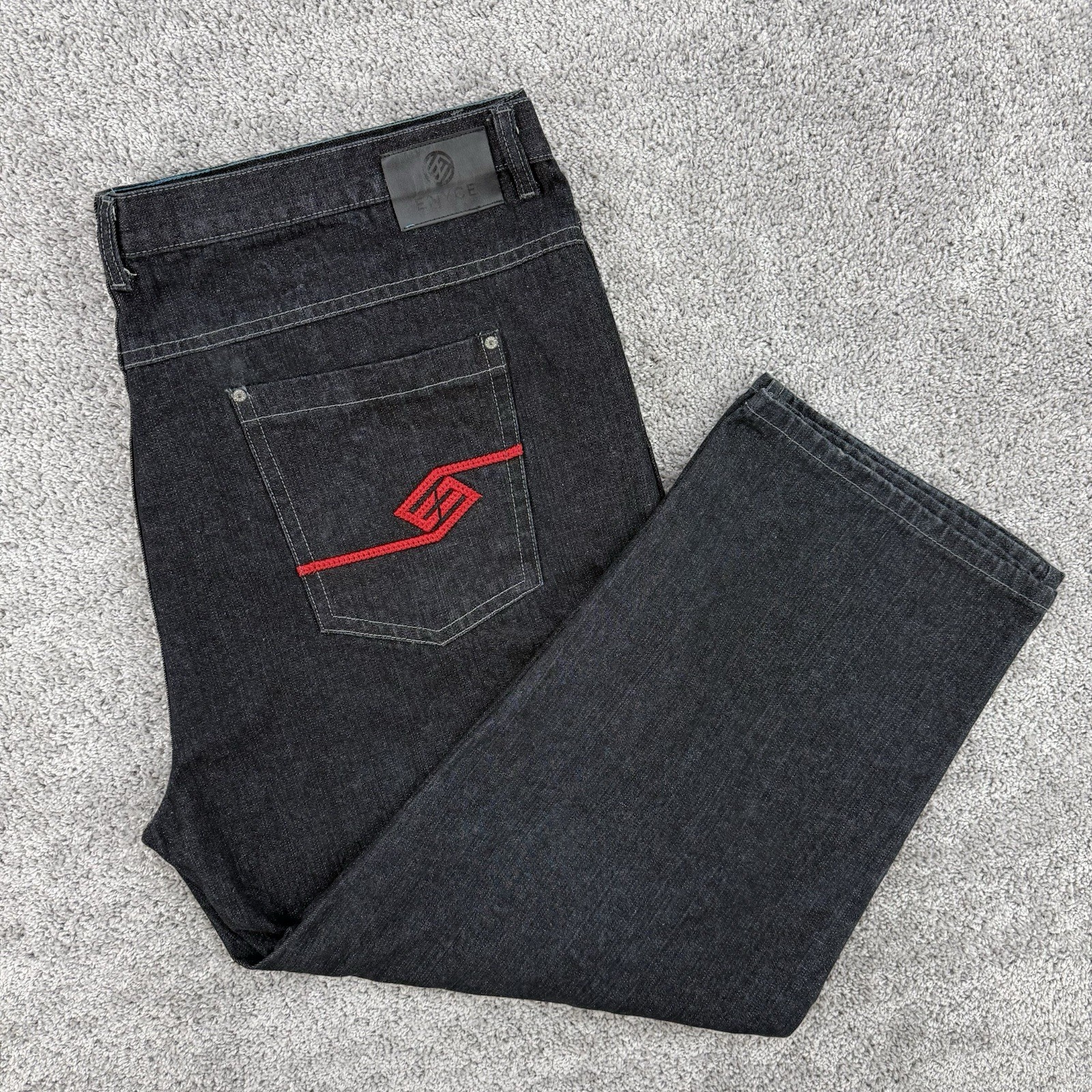 ENYCE Jeans Mens Size Tag-54×32/Fits-52×30 Black Y2K Baggy Wide Leg Hip Hop Goth