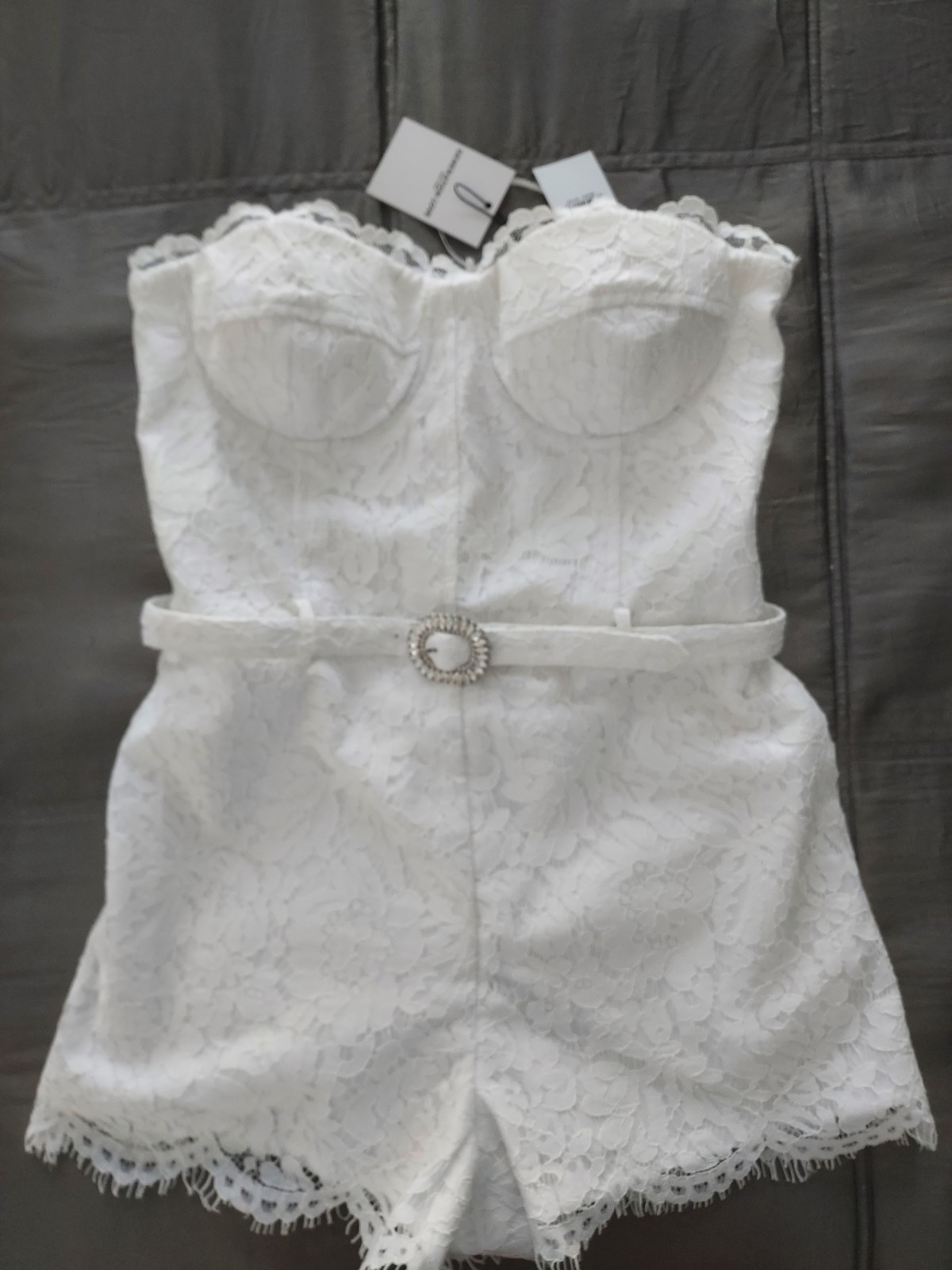 Generation Love Lace Brina Strapless White Romper Belted Floral Size 6 Women