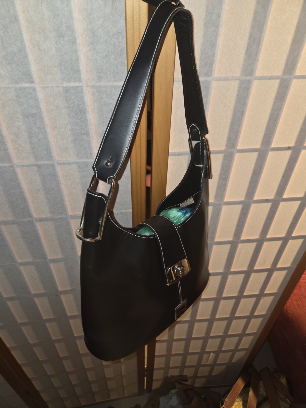 Dooney & Bourke Black Shoulder Bag Silver Hardware Buckle Strap Key Clip