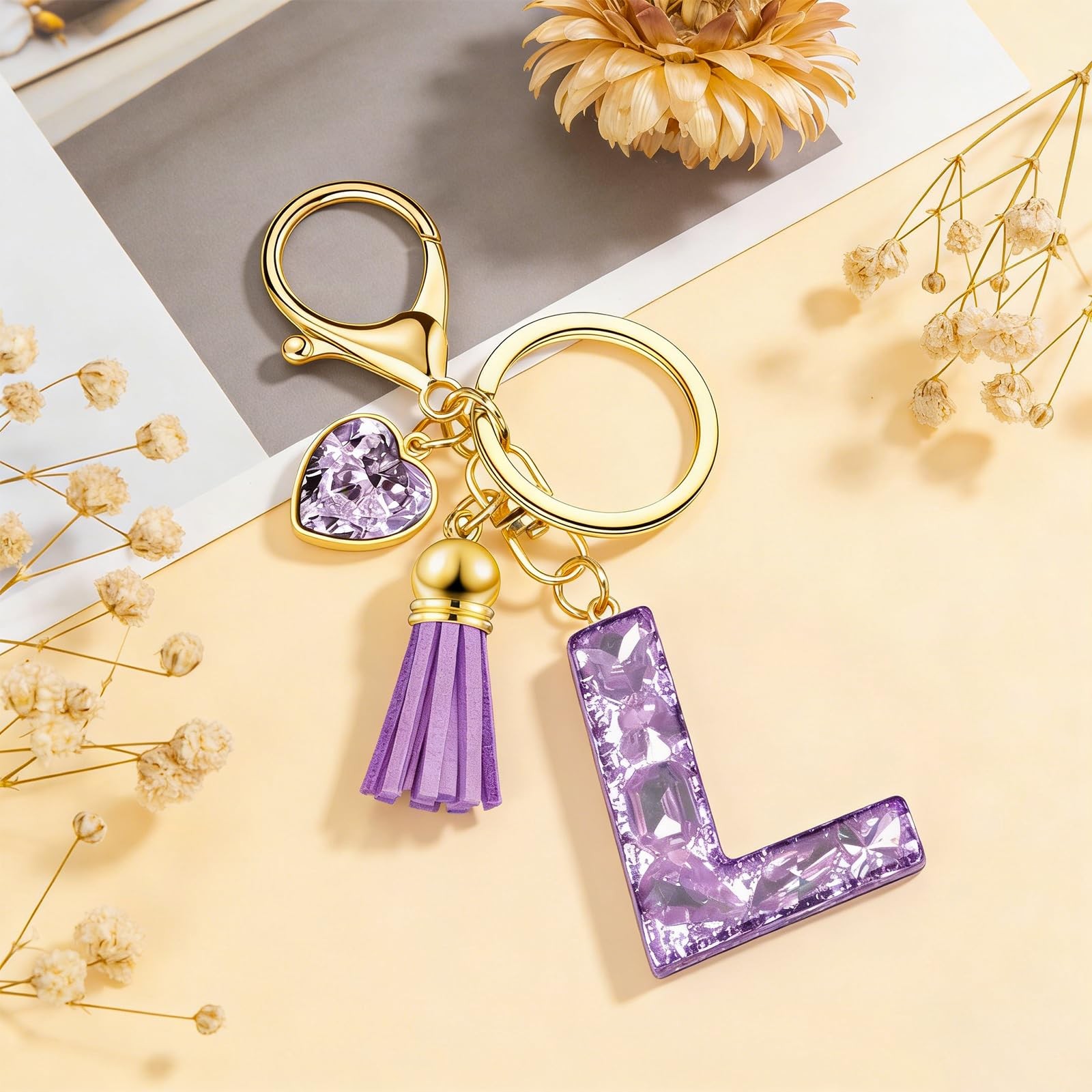 Initial Keychain Letter Bag Charms for Women, With Artificial Diamond Cute Pu…