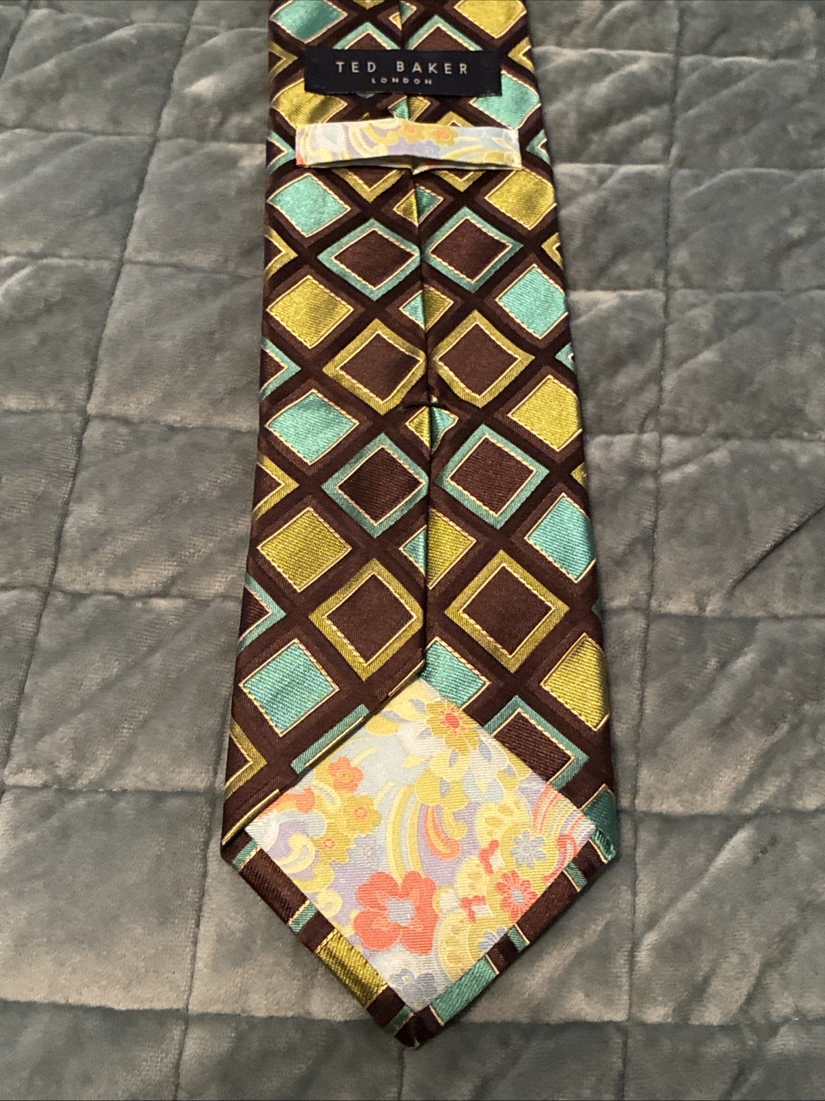 Ted Baker London Blue, Green And Brown Tie Hand Tailored Imported Silk