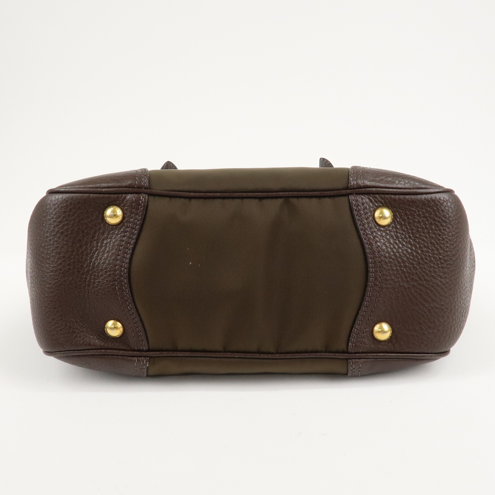 PRADA Logo Hand Bag Kahki Brown Nylon Leather BN1221 Auth Used