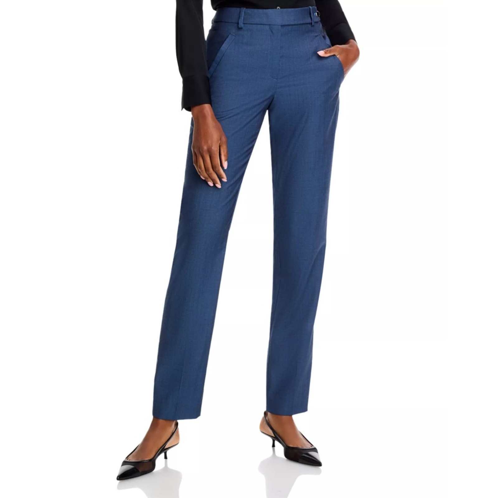 BOSS Women Blue Wool Tanuri Straight Leg Trousers Dress Pants Size US 10