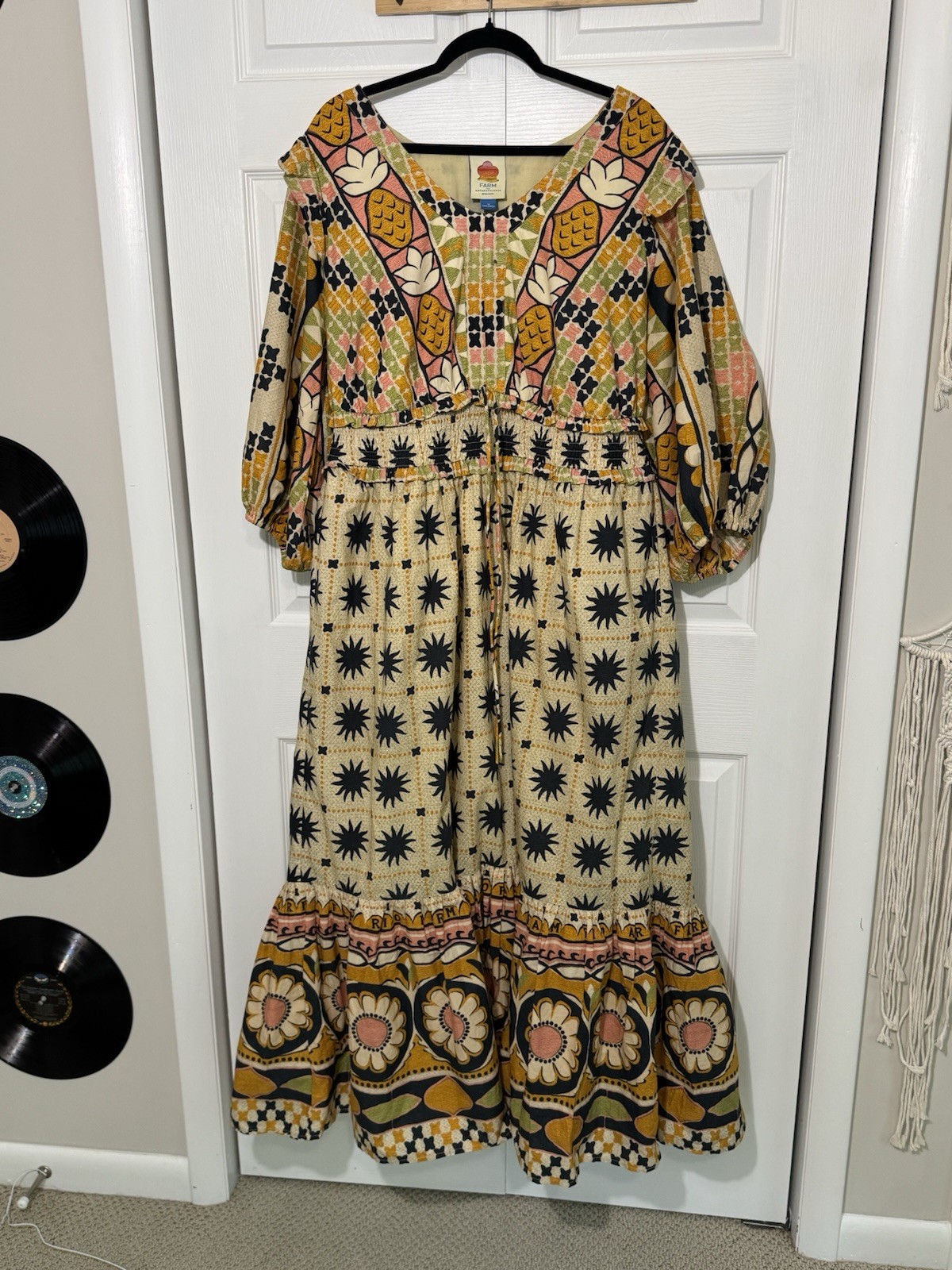 FARM Rio for Anthropologie Plus 1X Floral V-Neck Smocked Pocket Midi Dress