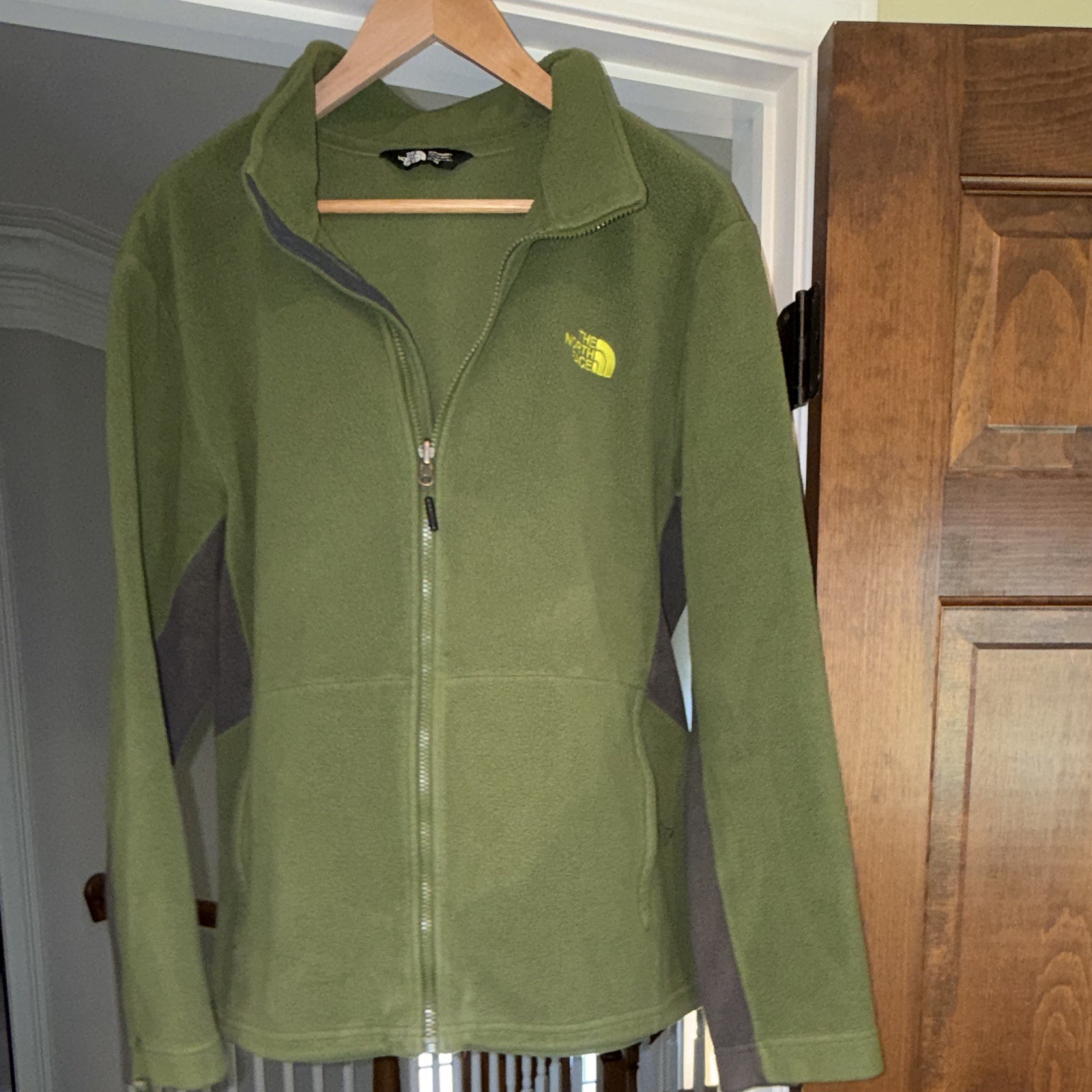 The North Face Men’s Full Zip Fleece Jacket Green/Gray XL Pockets Logo