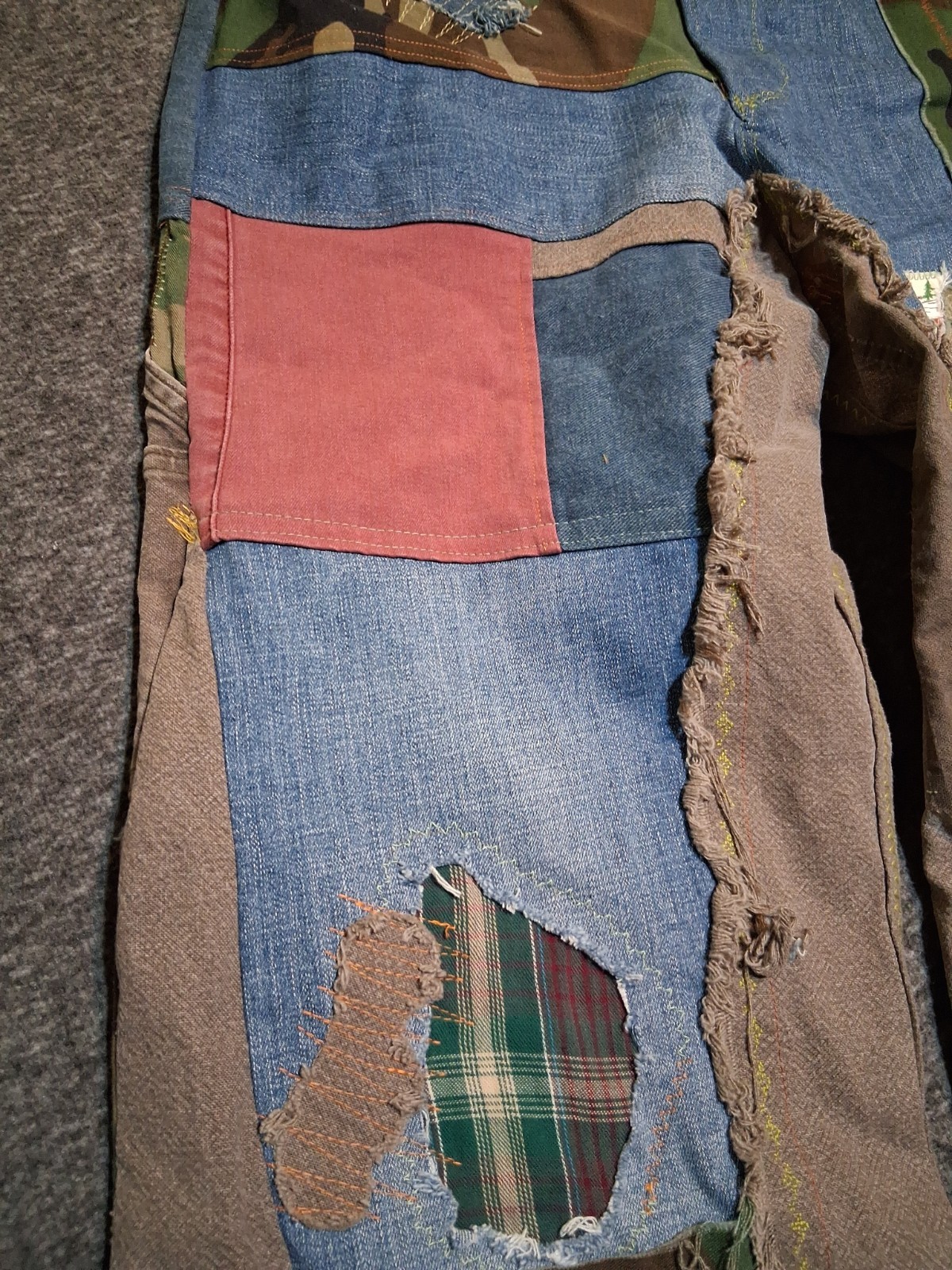 Handmade Patchwork Sz 32×28 Jeans StreetWear Distressed Carpenter Dopamine Camo