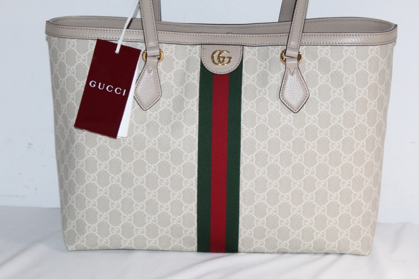 NWT Gucci GG Supreme Monogram Web Ophidia Shopping Tote Shoulder Bag 631685