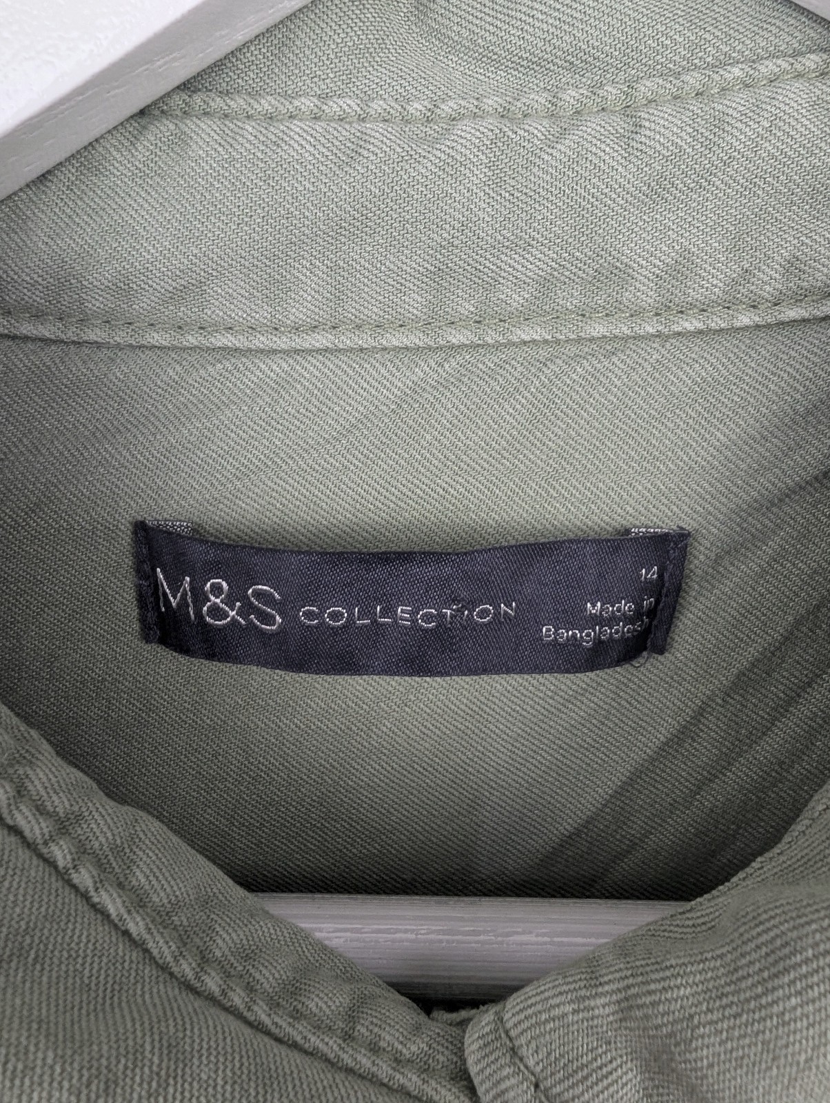 M&S Collection Lyocell Shirt | Womens UK 14 | Light Khaki Green Utility Blouse