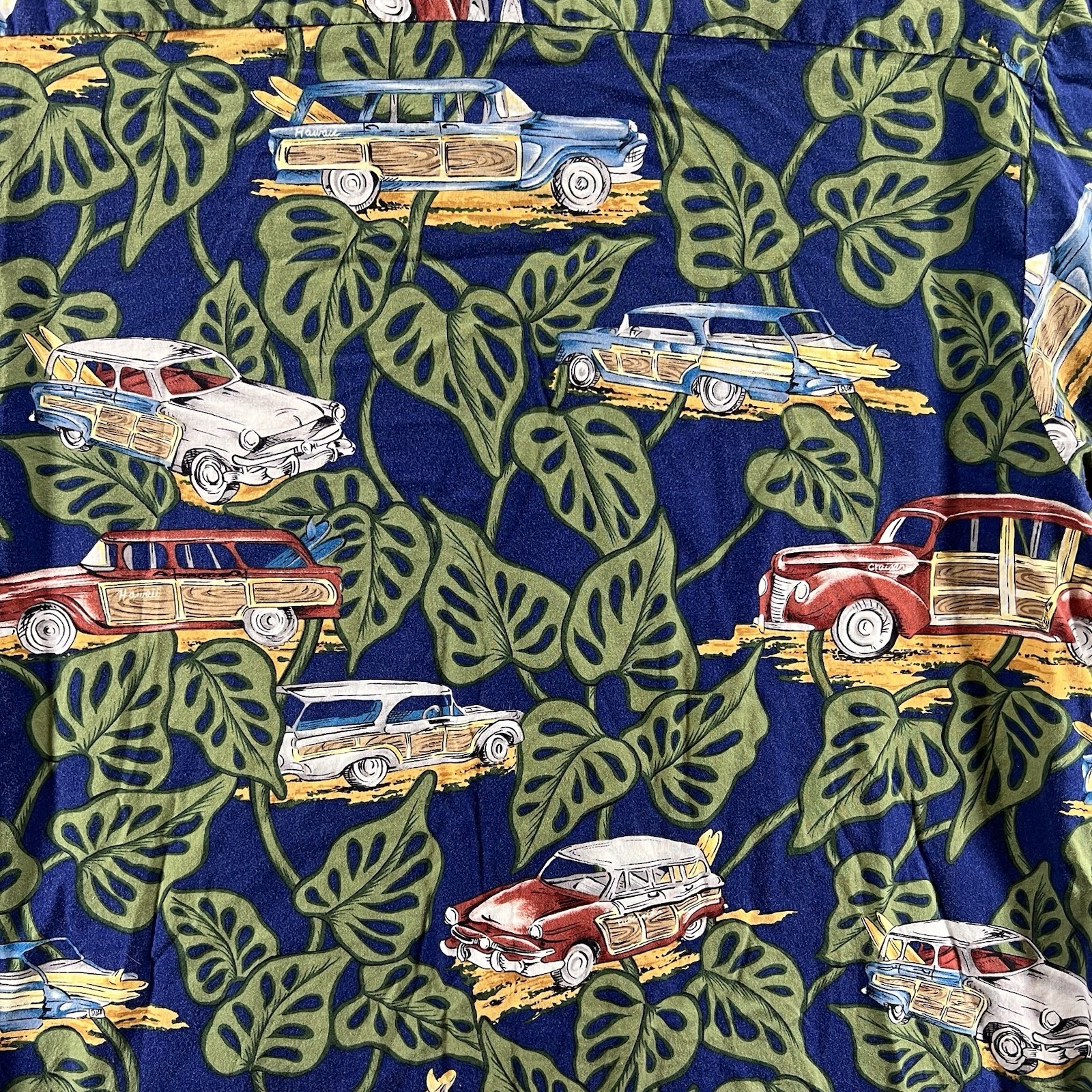 VTG 90s Kalaheo Hawaiian Aloha Classic Cars Shirt Mens Large Black Tropical Tiki
