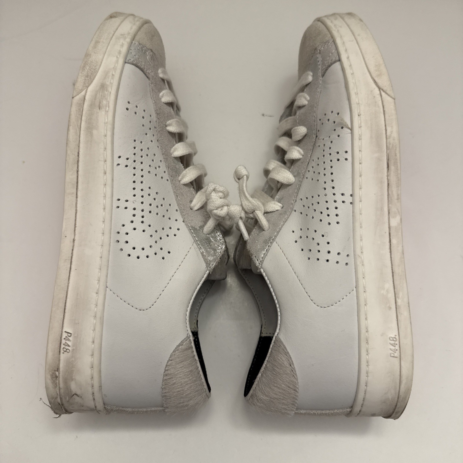 P488 John White Silver Glitter EU 38 US 8 Women’s Sneakers Leather Shoes Lace Up