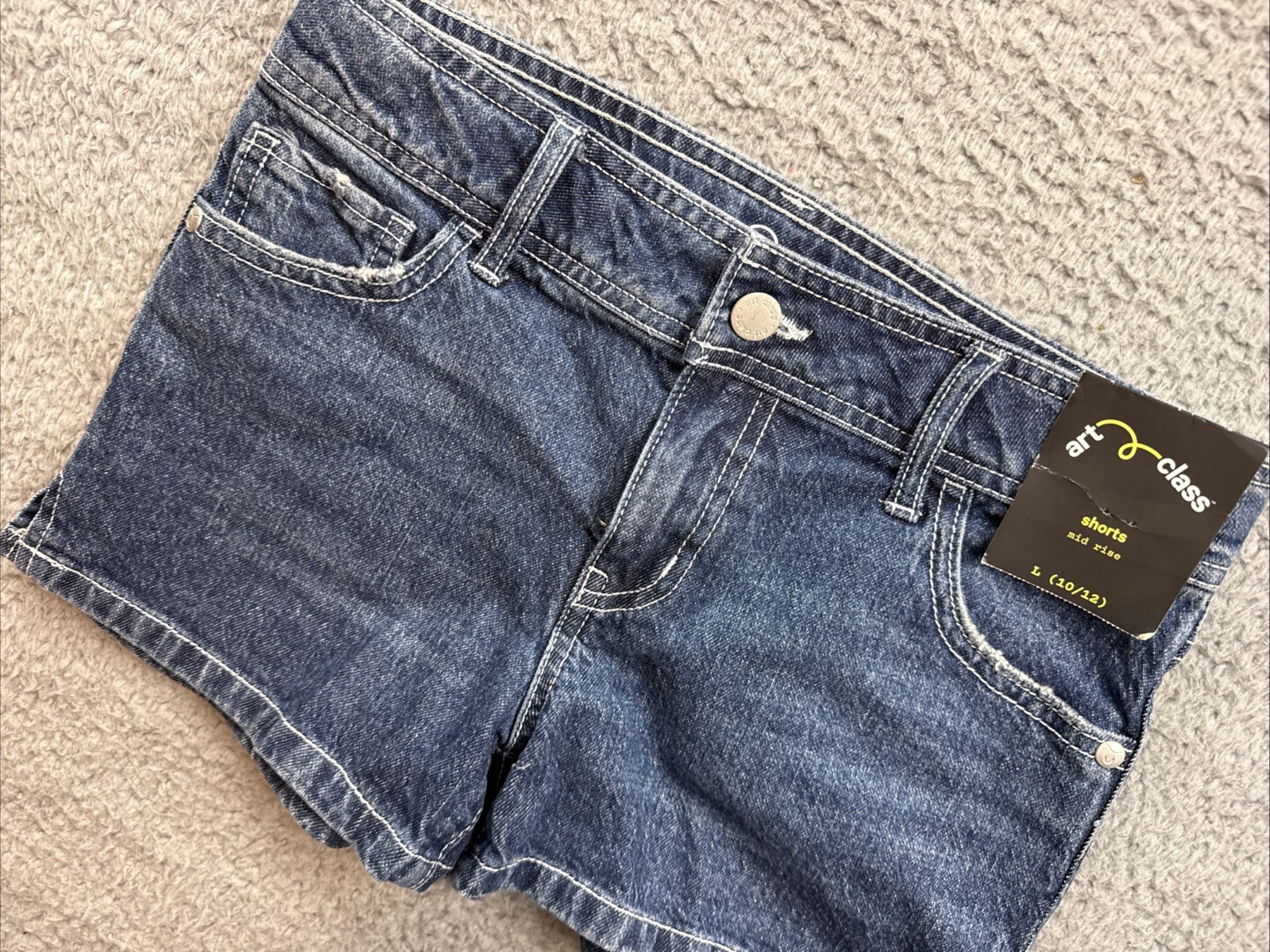 Art Class Shorts Girls Large 10/12 Denim Jean Mid Rise Shortie Medium Wash