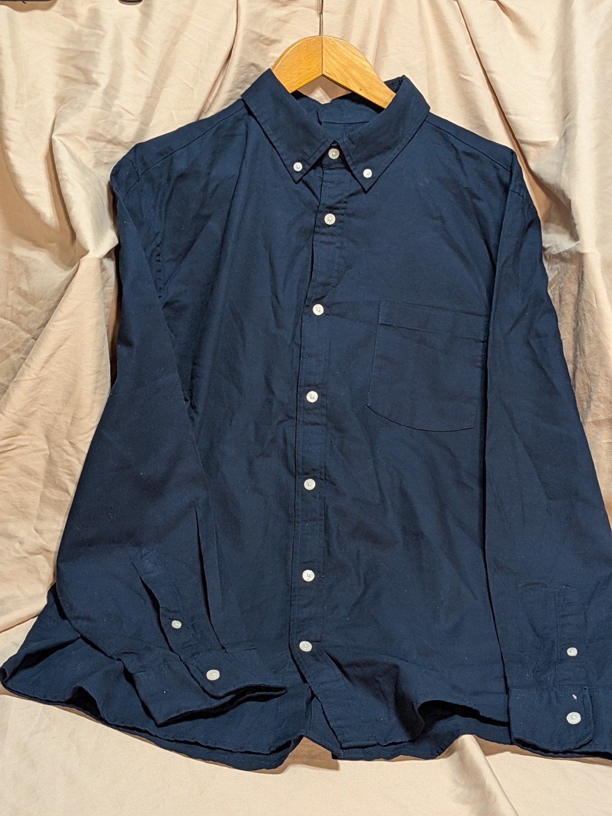 St. John’s Bay Men’s L Navy Adaptive Shirt – Back Hook‑and‑Loop Closure Comfort