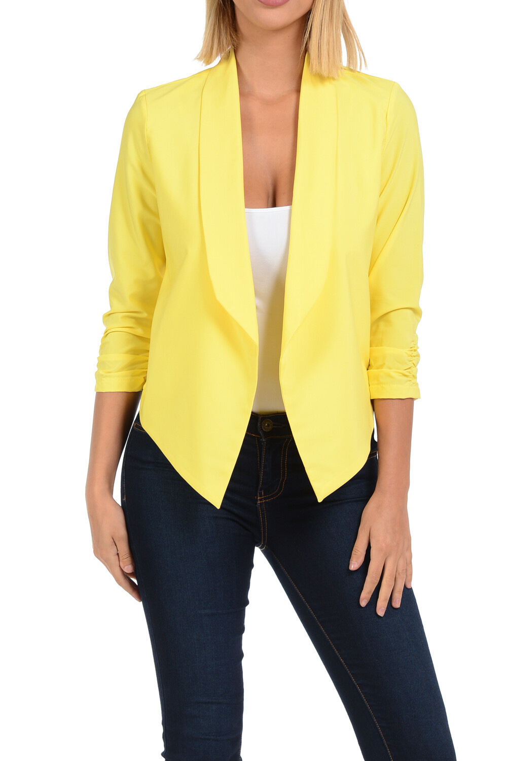 Auliné Collection Womens Casual Lightweight 3/4 Sleeve Fitted Open Blazer