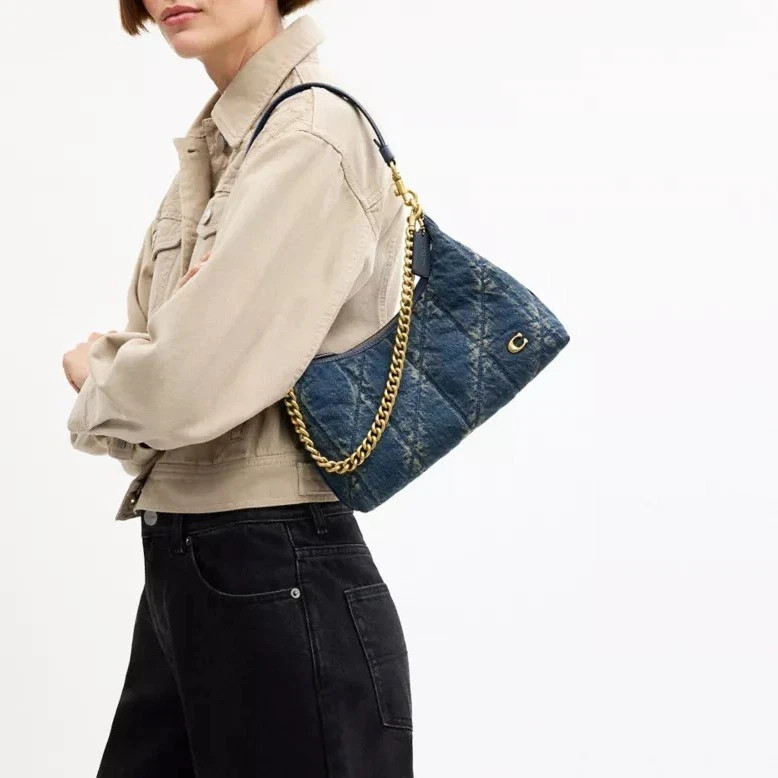 New COACH CDZ67 Juliet Shoulder Bag 25 in Denim With Quilting Dark Indigo Outlet