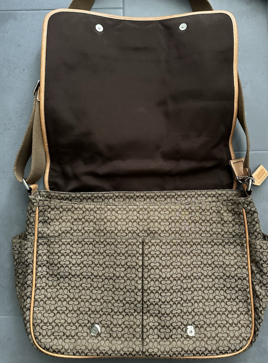 Coach CC Monogram Logo Flap Over Diaper Bag Laptop Bag Brown H0785-F77004