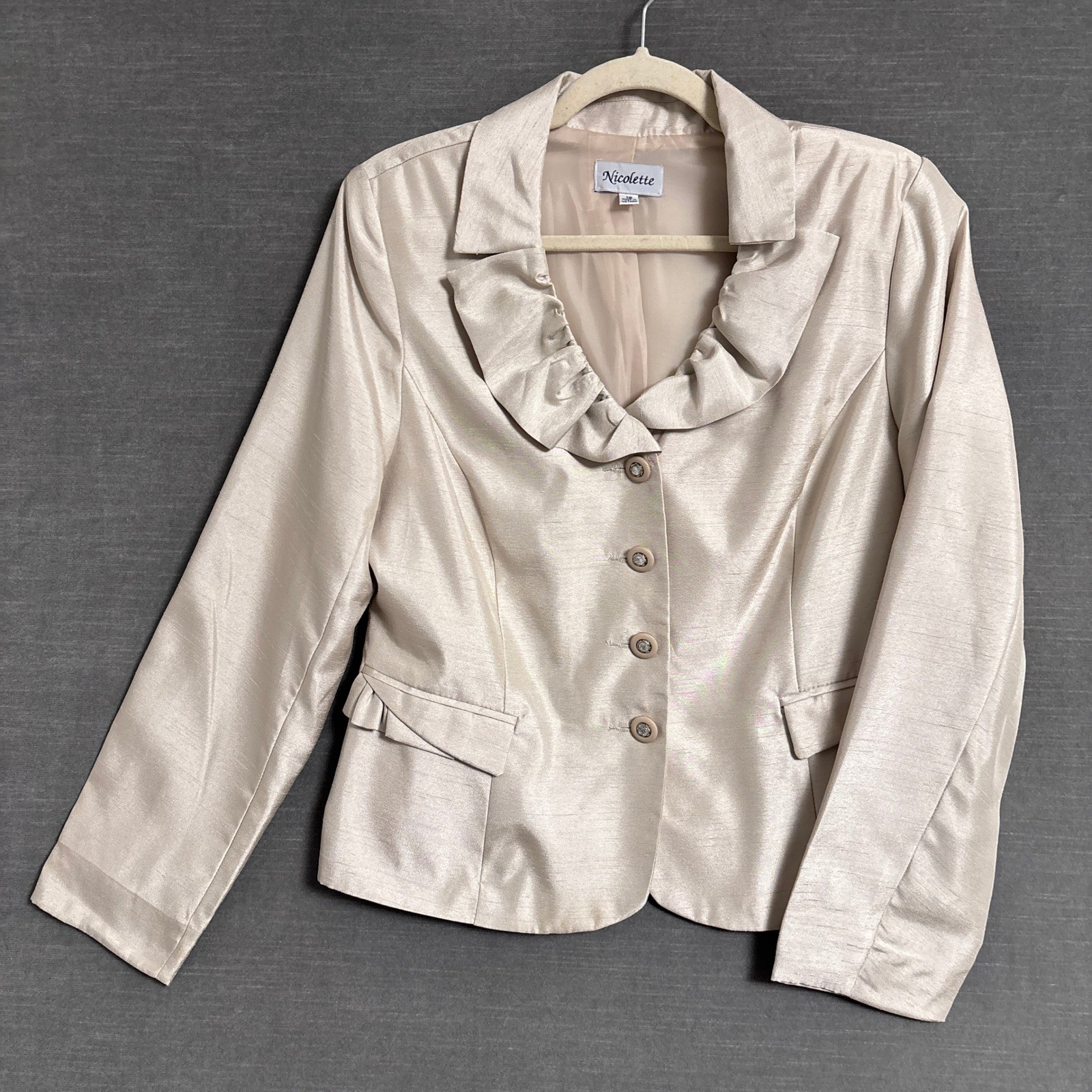Nicolette Skirt Suit 12 Champagne Ruffle Cream Shimmer Formal Mother Wedding