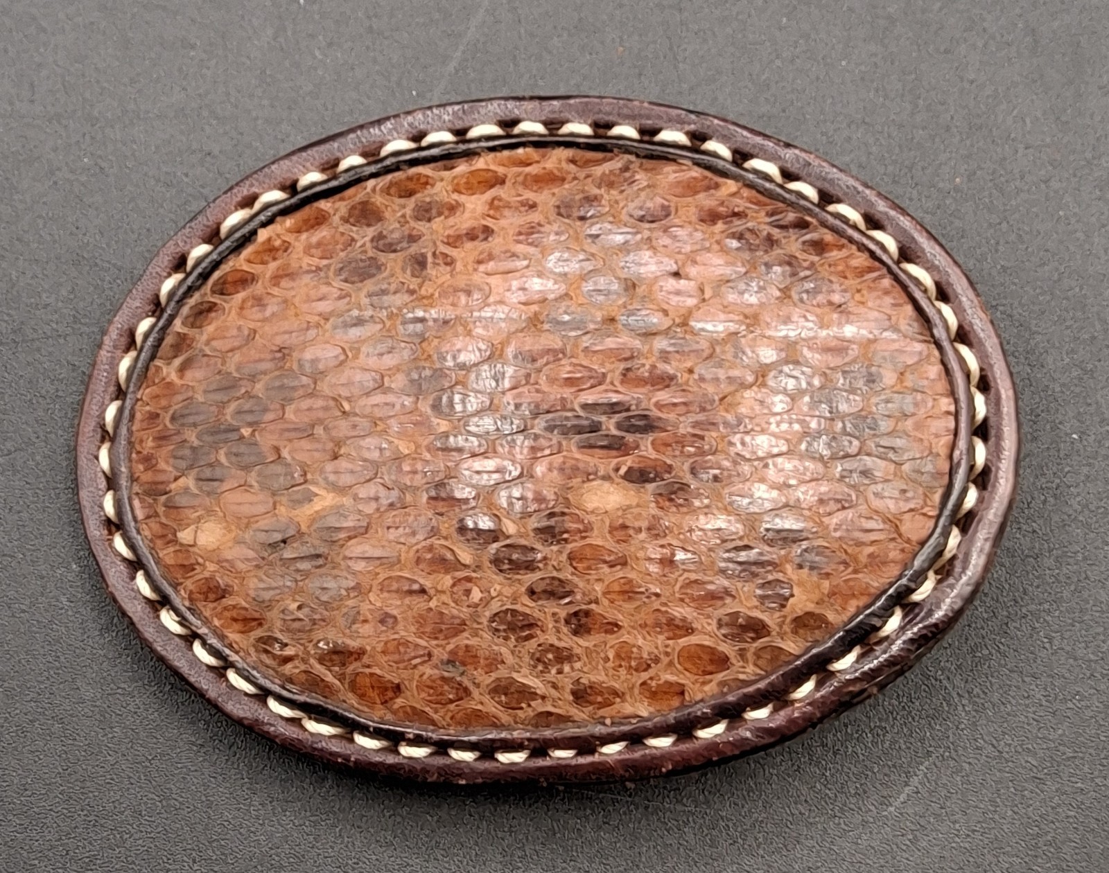 Vintage TEXAS PRISON Crafted Belt Buckle Leather SNAKE SKIN 4″ X 2.75″