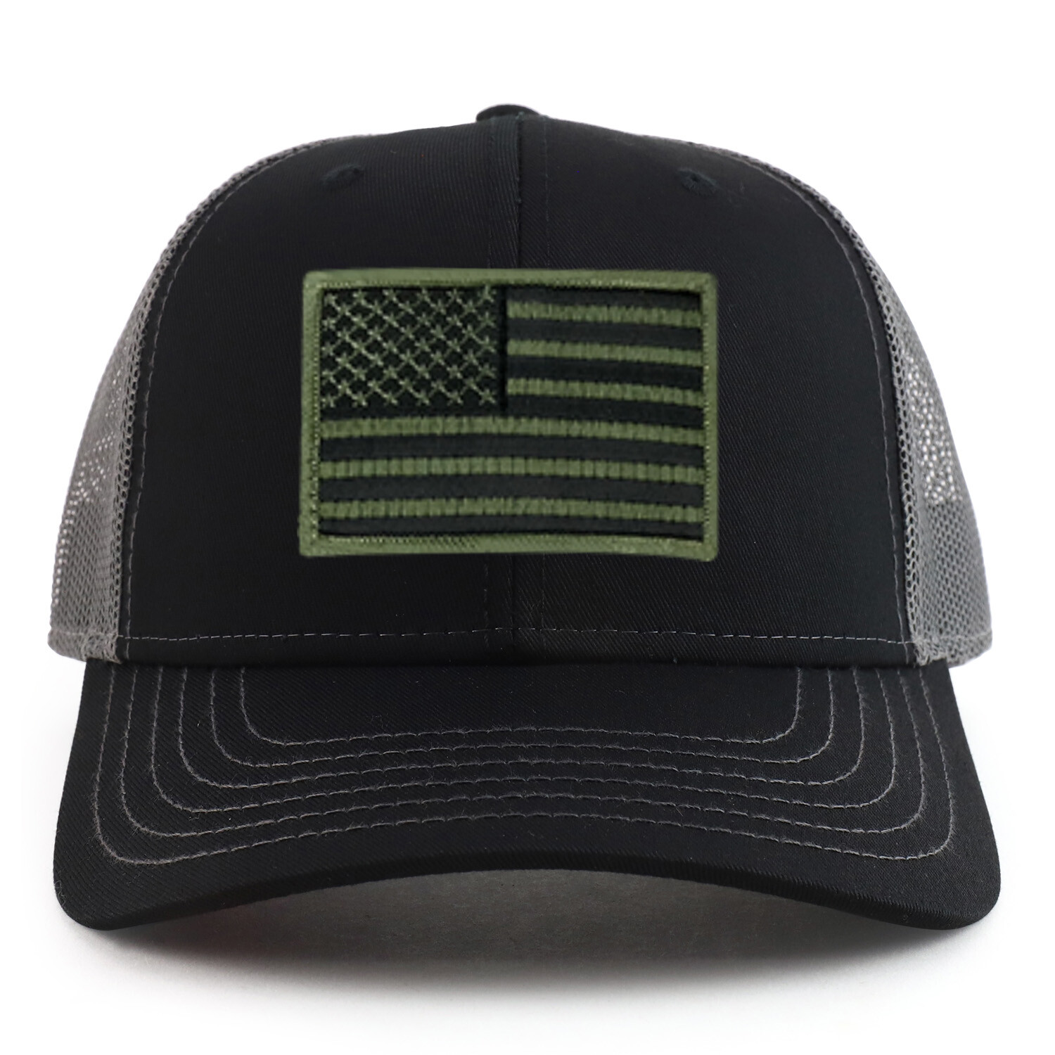 Black Olive American Flag Patch 6 Panel Two Tone Mesh Back Cap – FREE SHIP