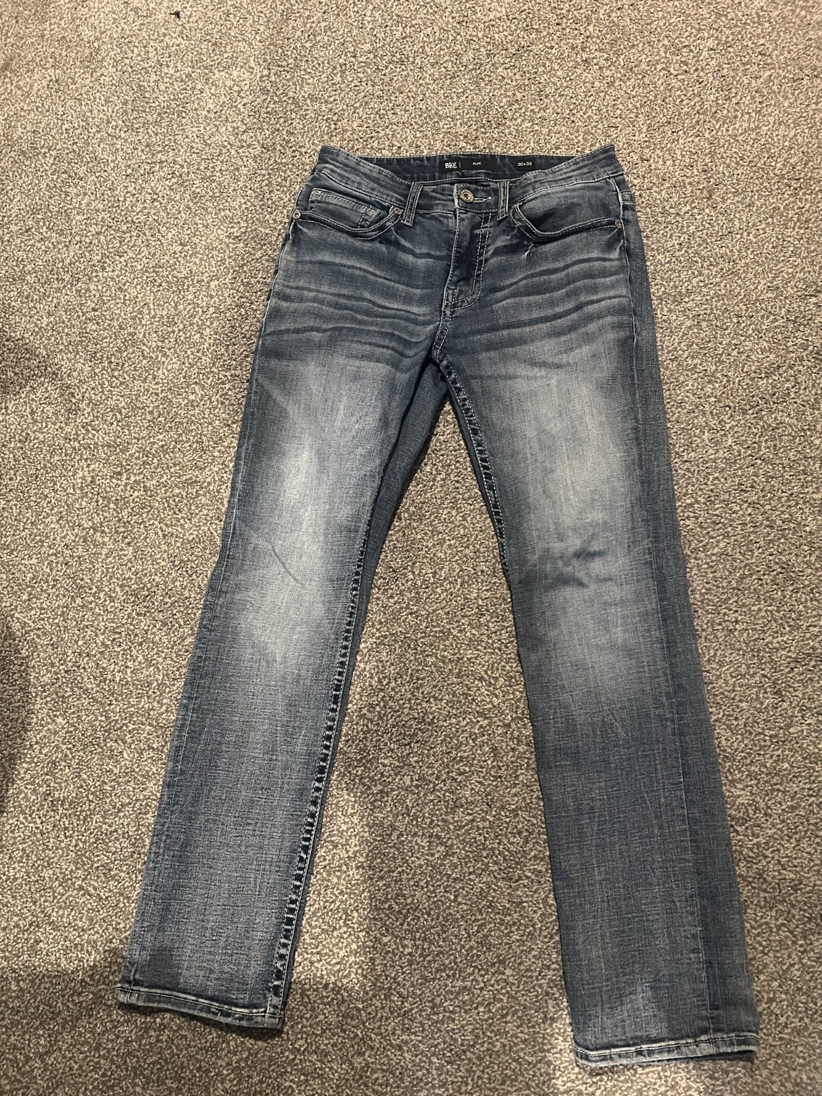BKE Men’s Blue Denim Jeans Alec Slim Fit Mid Rise Medium Wash 5-Pocket