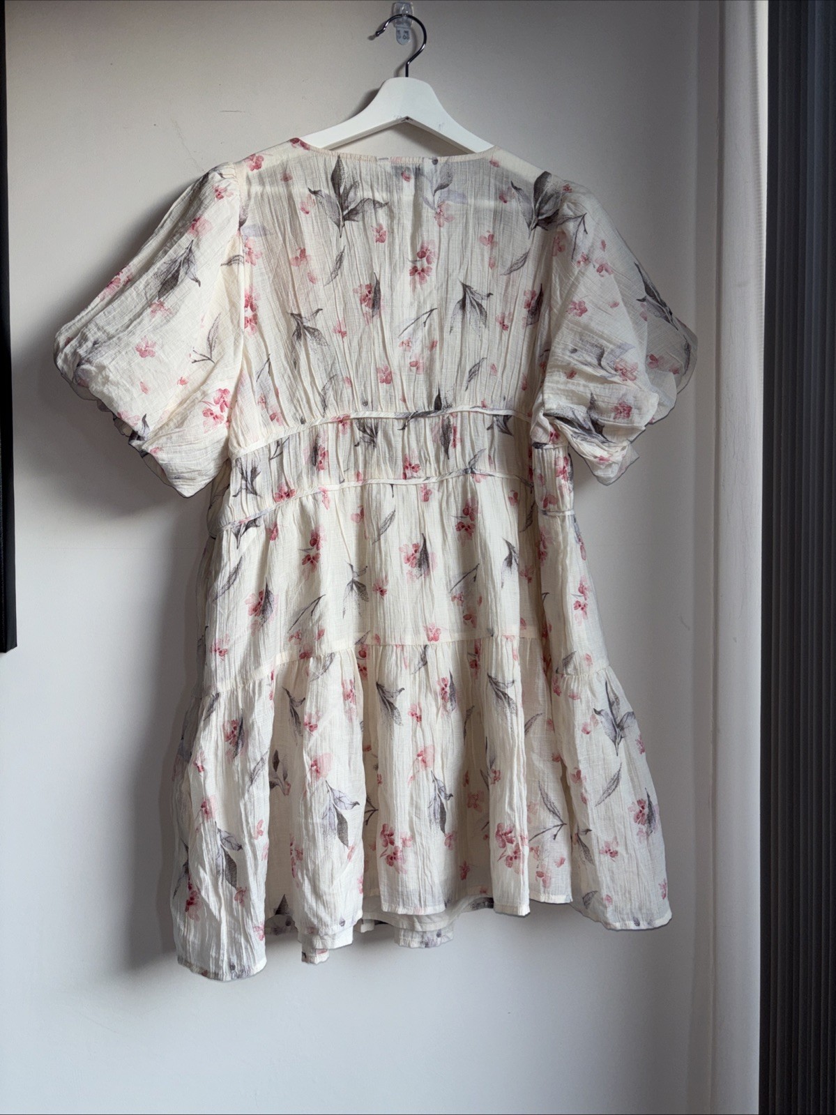 Dress Marks & Spencer Size 16 Petite Floral Knee Length Puff Sleeve Lined Bnwt