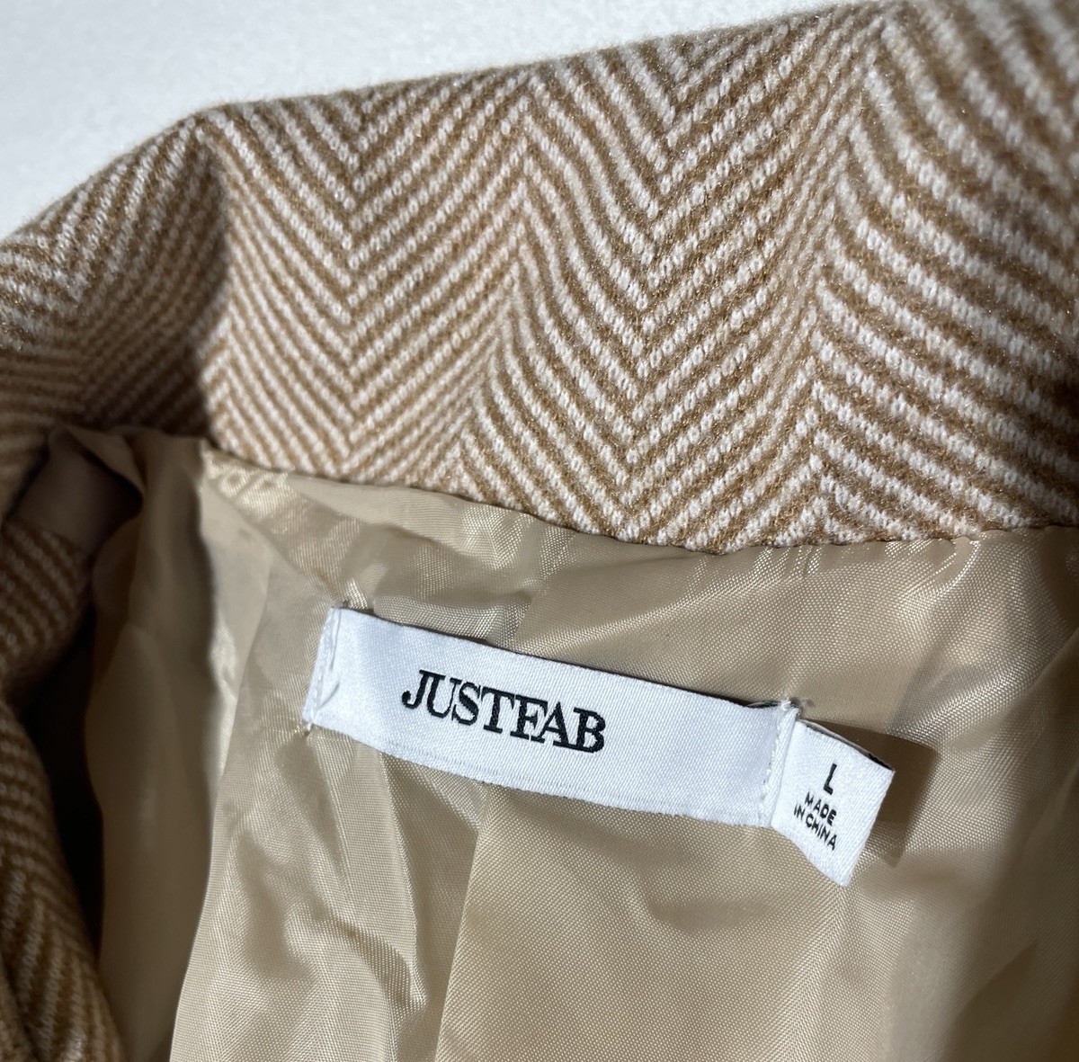 Justfab Womens Overcoat Large Long Beige Tan Coat Jacket Lined Long NWT