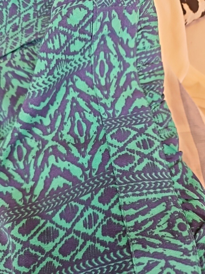 American Eagle Juniors Size XS Teal Green and Blue Boho Summer Top Tierd Ruffle
