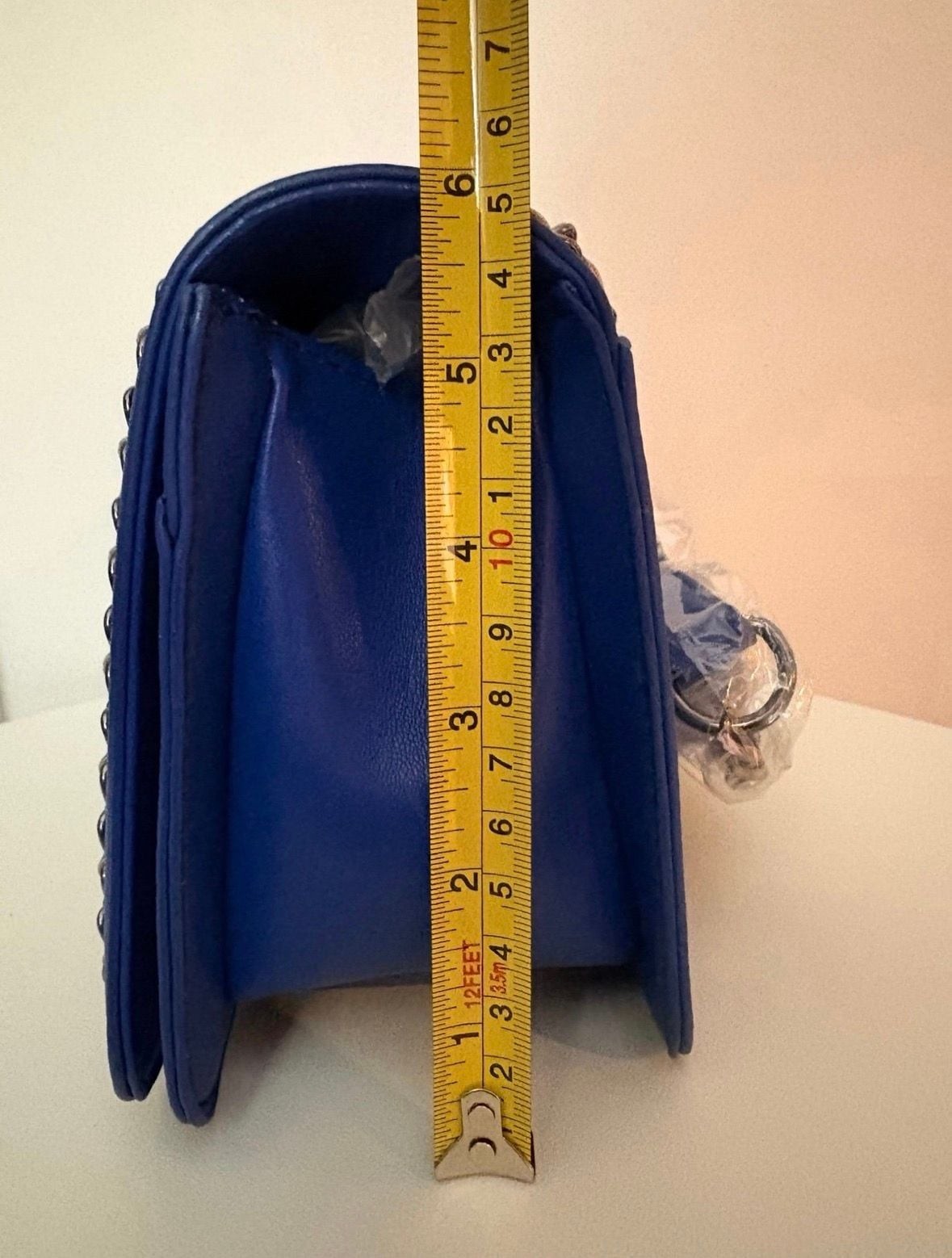 Badgley Mischka Blue Quilted Vegan Leather Chain Shoulder Bag