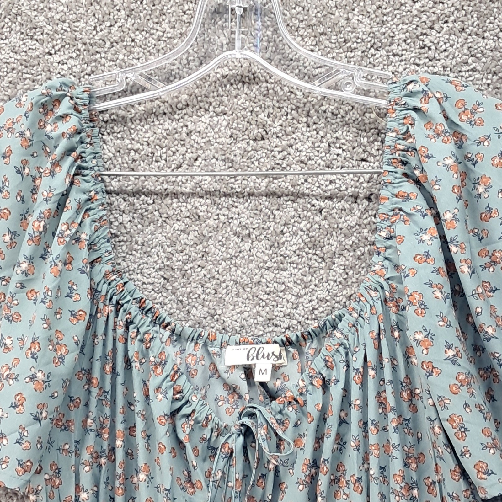 Hint of Blush Womens Floral Midi Dress Sage Green Smocked Tiered Boho Size M