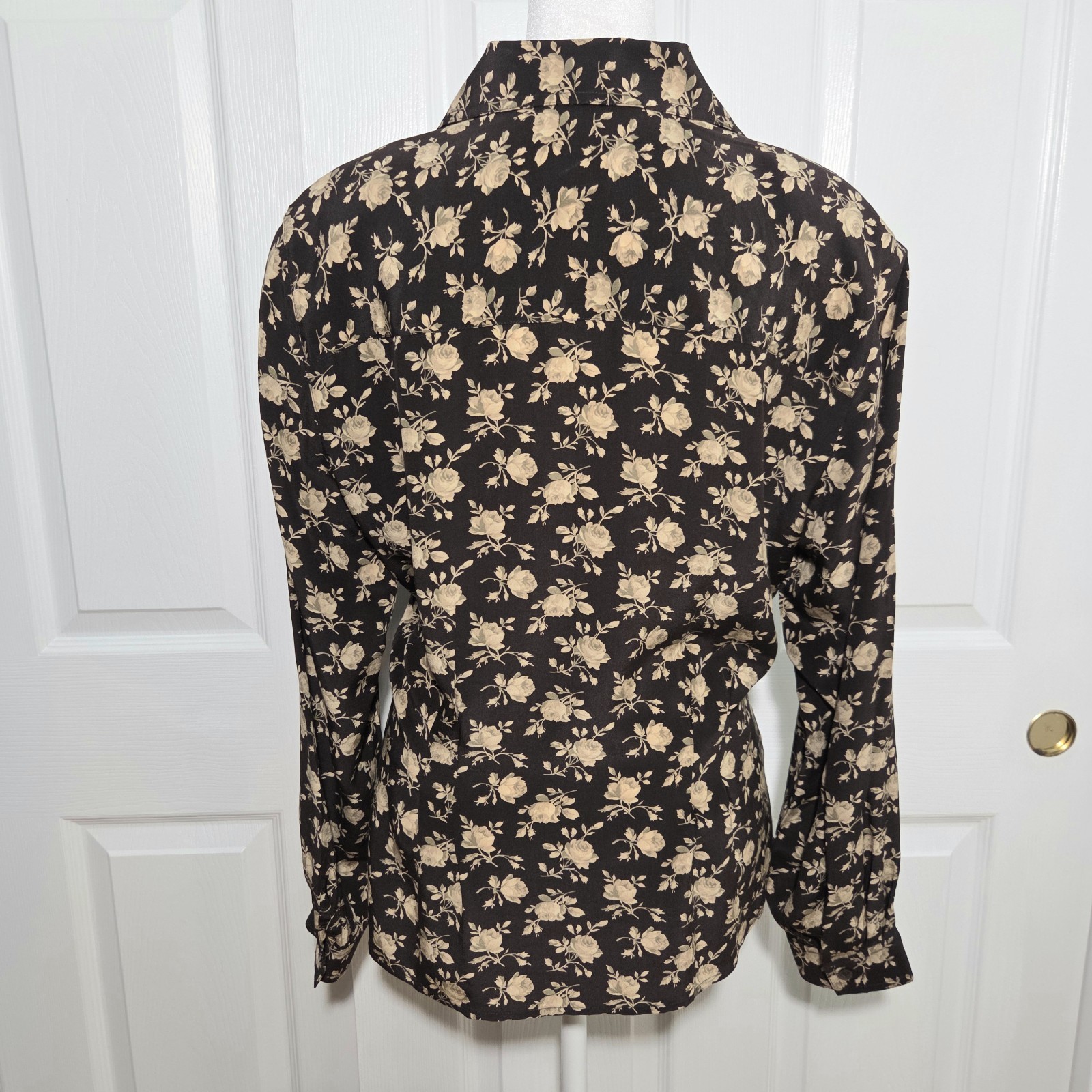 VTG Evan-Picone Silk Button Down Blouse Sz 12 Long Sleeves Padded Dark Chocolate