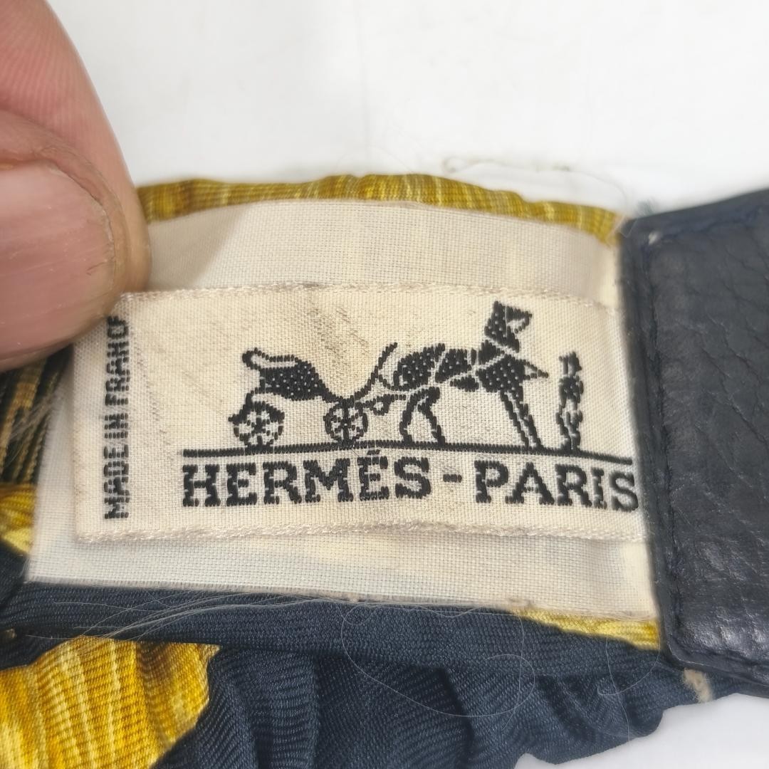 Hermes Paris Silk Suspenders Black Multicolor All Over Pattern Length 82cm w/Box
