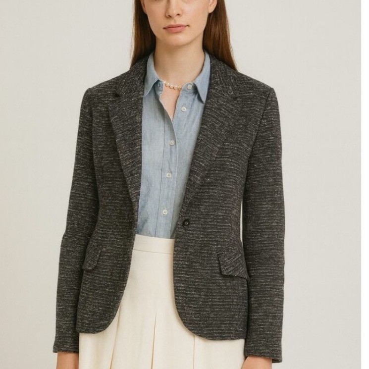 Anthropologie Cartonnier Knit Blazer Women Large Black Parisian Single Button
