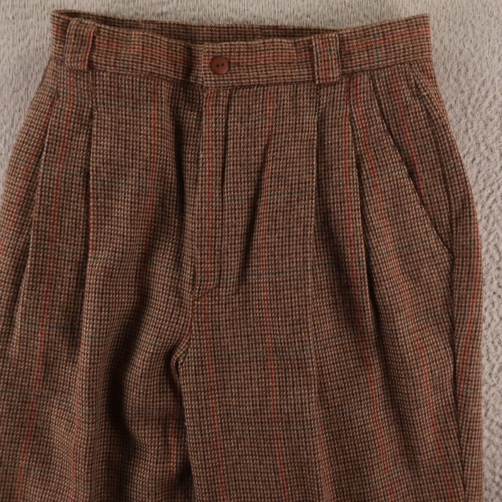 VTG Tweed Suit Womens 12 Brown Houndstooth Check Wool Blend Double Breasted