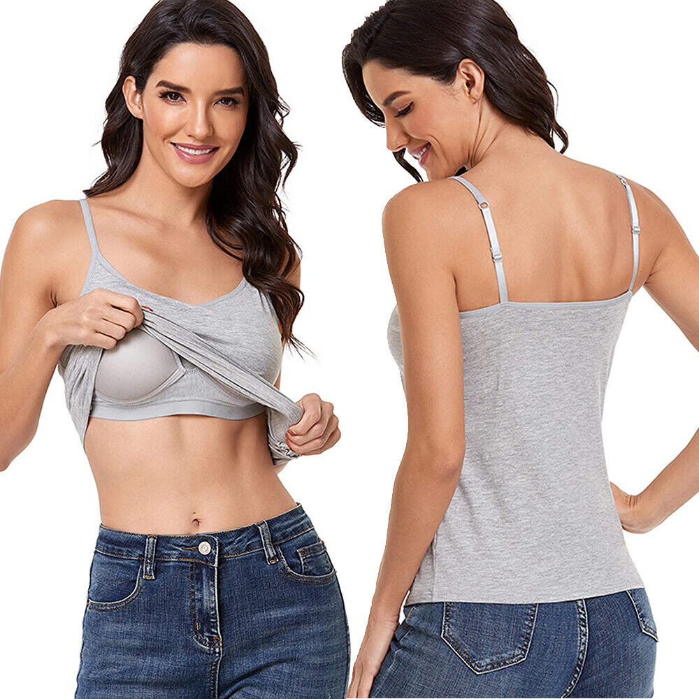 Women Cami with Built-in Bra Adjustable Strap Padded Soft Tank Top Vest Shirt US