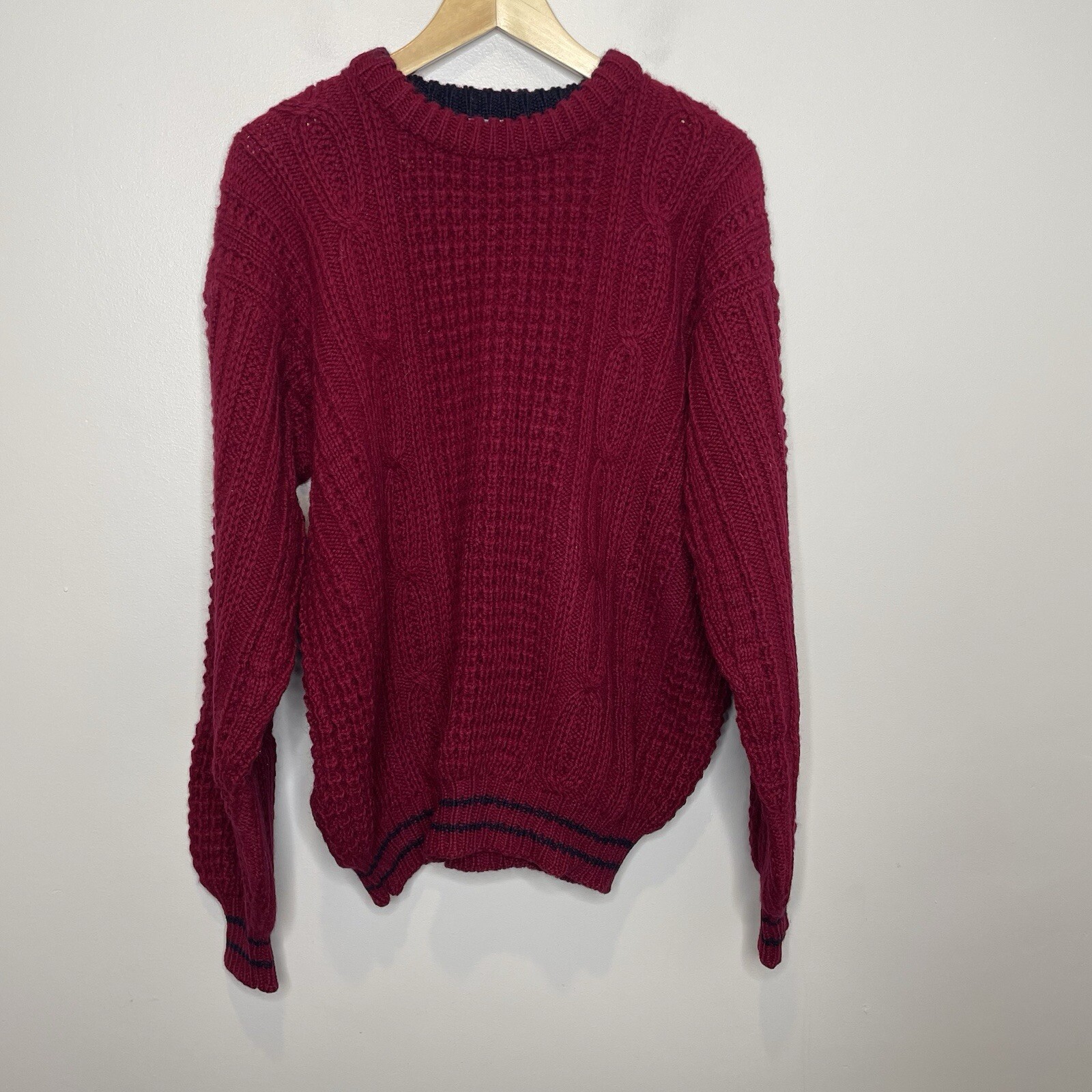 VTG John Molloy Men Handknit Wool Fisherman Sweater Donegal Ireland Red No Size
