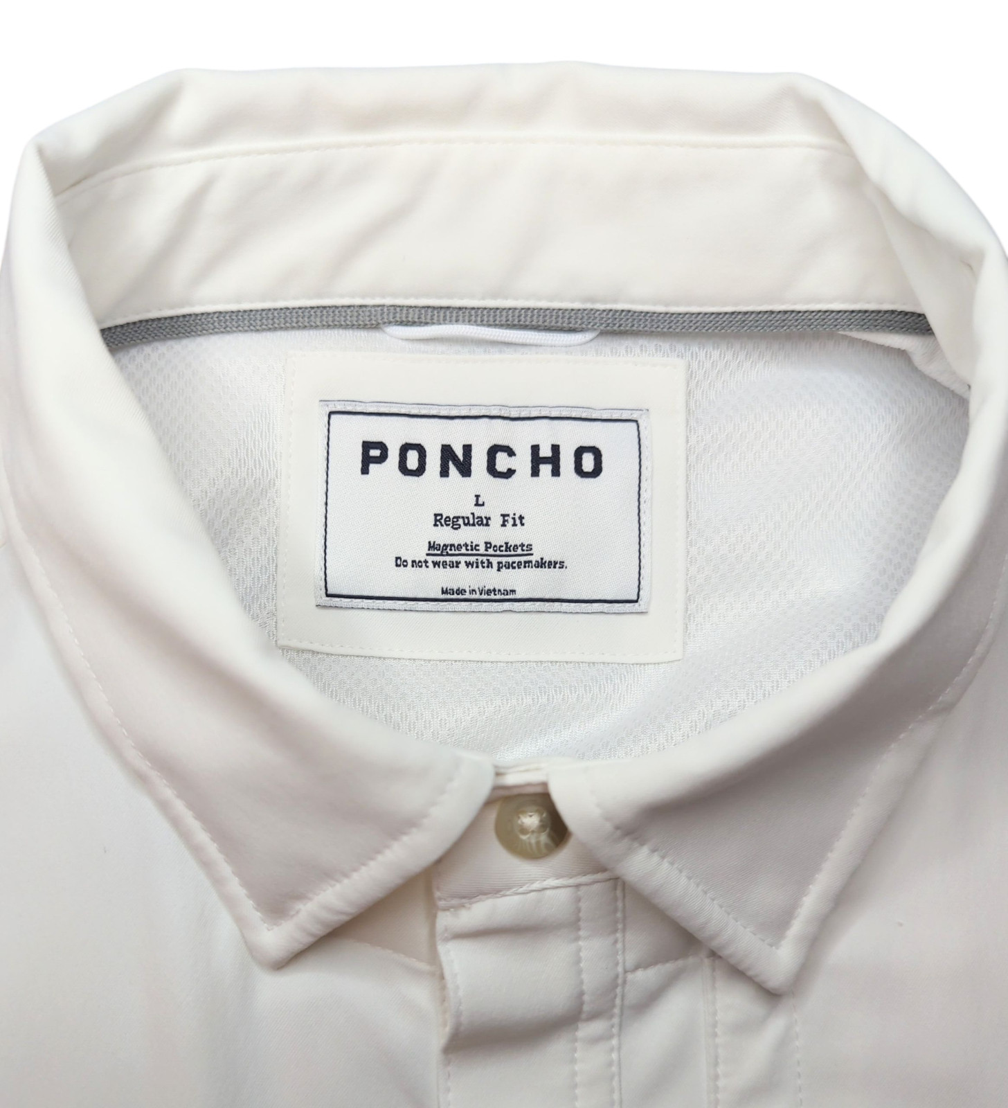 PONCHO Outdoors Vented Button Up Shirt Magnetic Mens LARGE White Comanche Logo