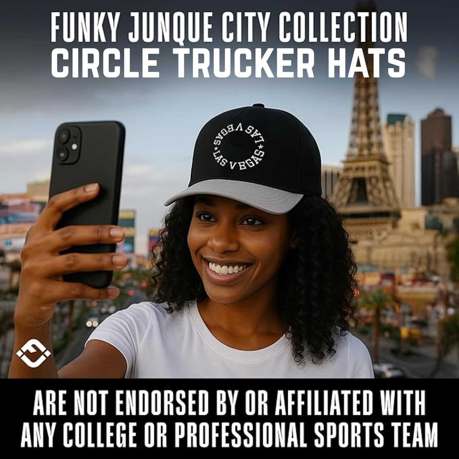Funky Junque Embroidered City Circle One Size, Las Vegas – Black/Silver
