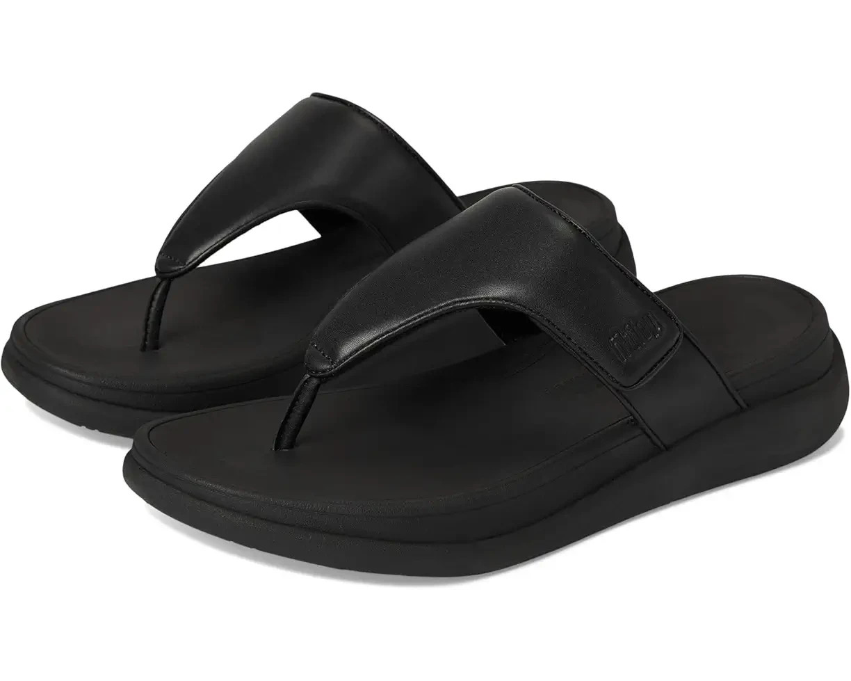 FitFlop F-mode Go Adjustable Flatform Toe Post Slides Sandal All Black Women 10M