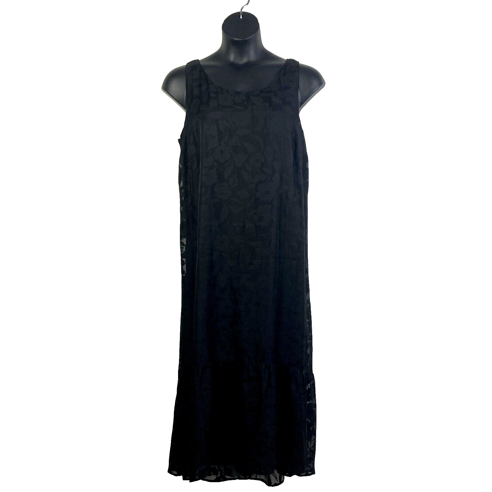 J Jill Dress XL maxi shift floral black on black burnout cocktail sleeveless